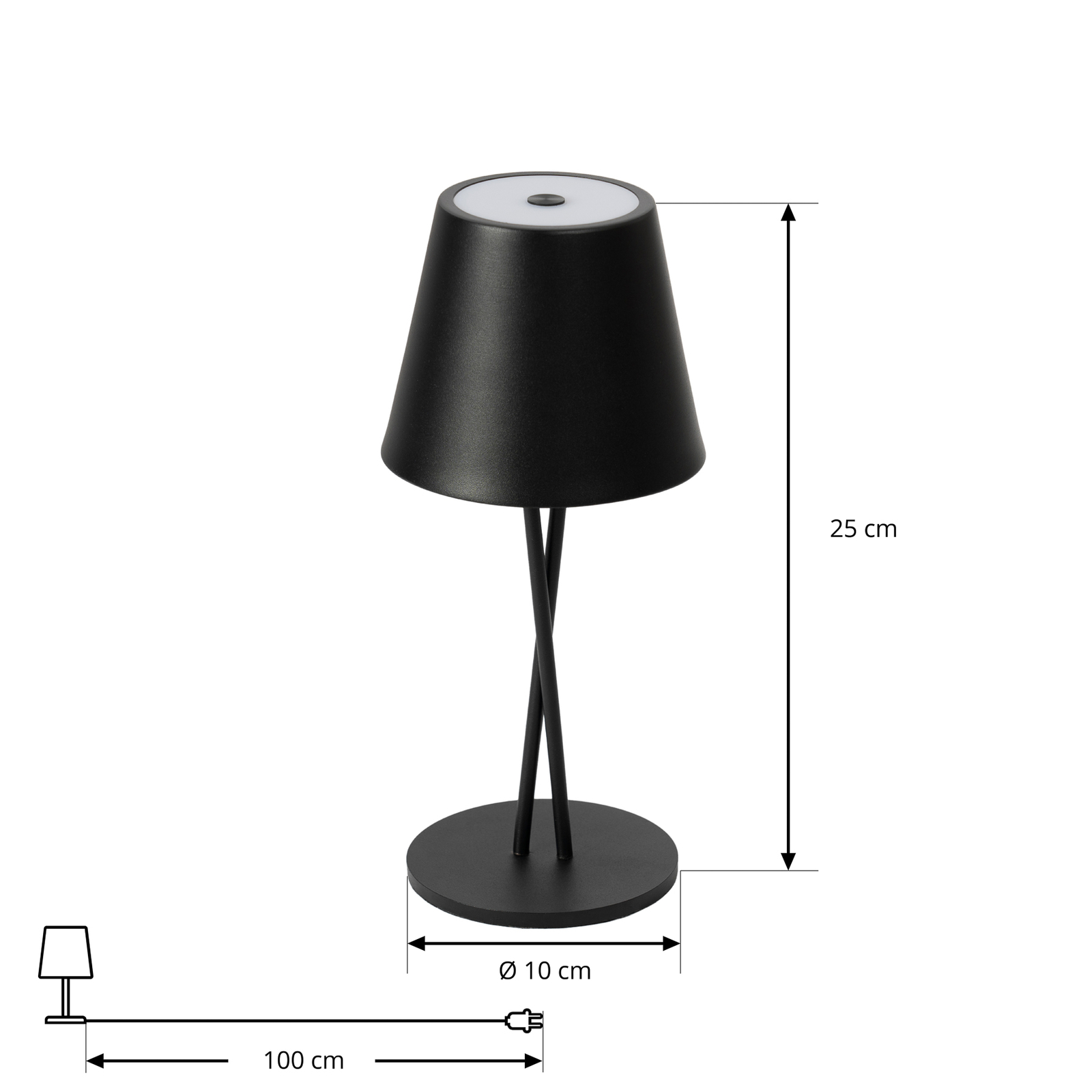 Lámpara de sobremesa Lindby LED recargable Janea, cruzada, negra, metal