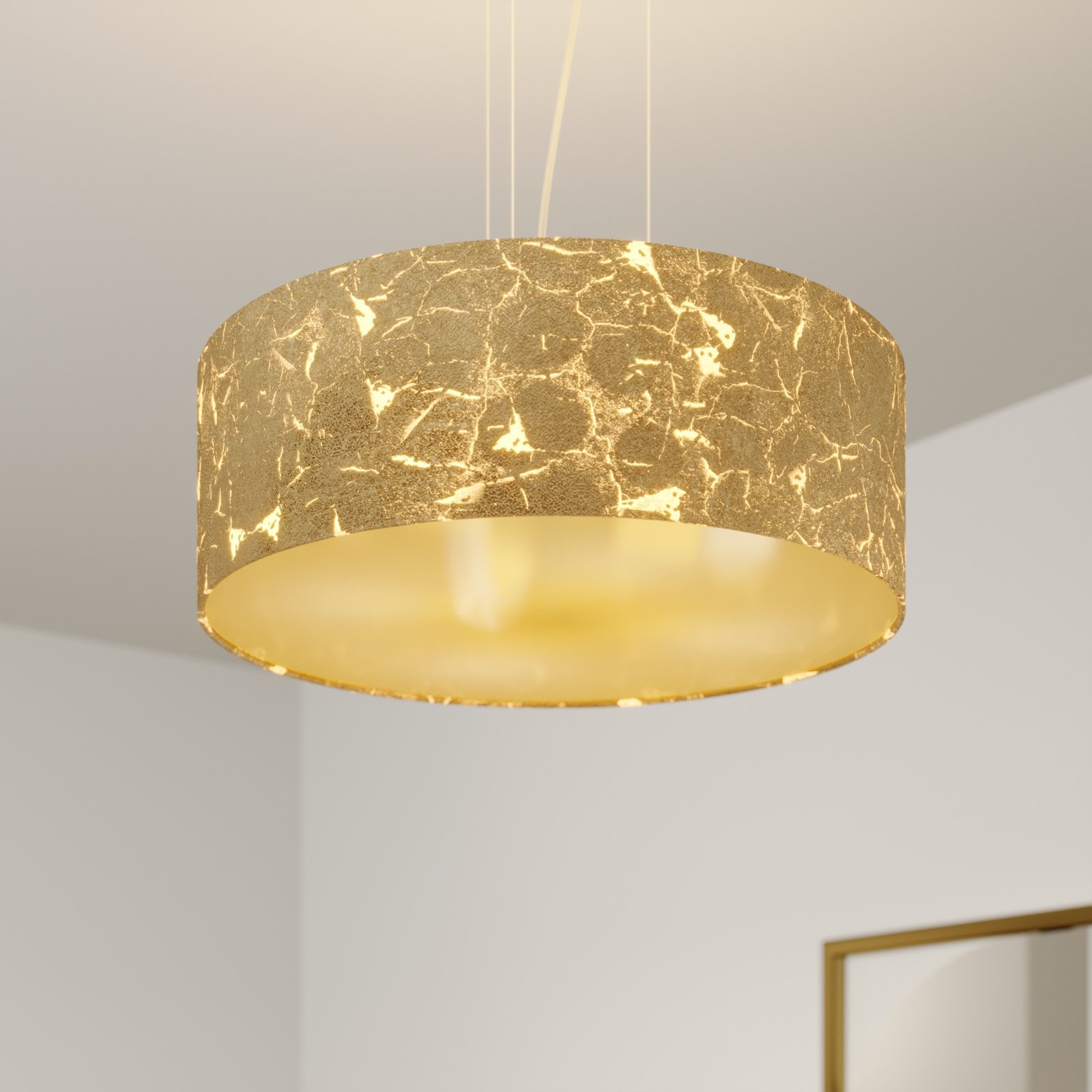 Candeeiro suspenso Quitani Aura, dourado, Ø 50 cm, 4 luzes