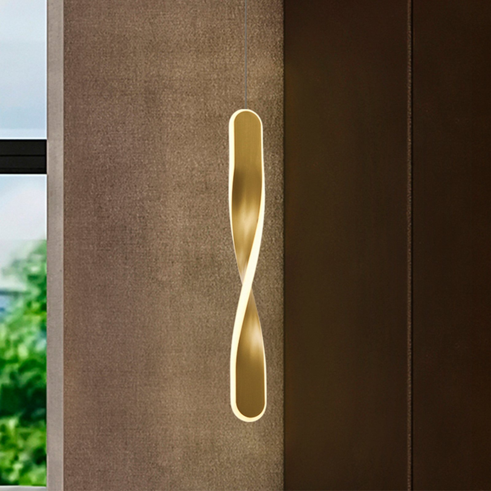 LED piekaramais gaismeklis Twist, 1 gaisma, zelta krāsā, metāls