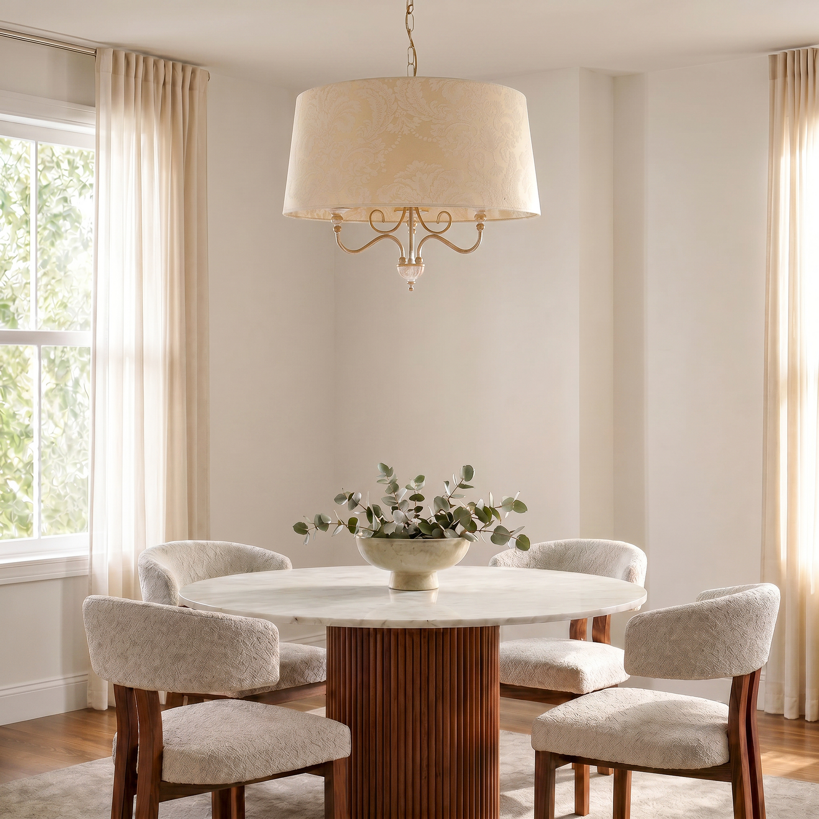 Hanglamp Sofia Ecrie, beige/goudkleurig, textiel, staal, E27 Hanglamp Sofia Ecrie, beige/goudkleurig, textiel, staal, E27