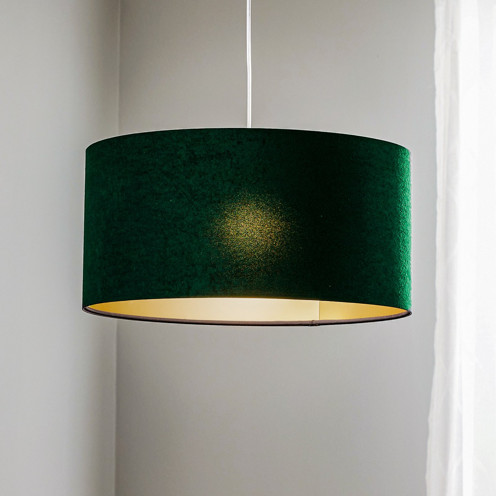 Salina pendant light, velour fabric, black/gold