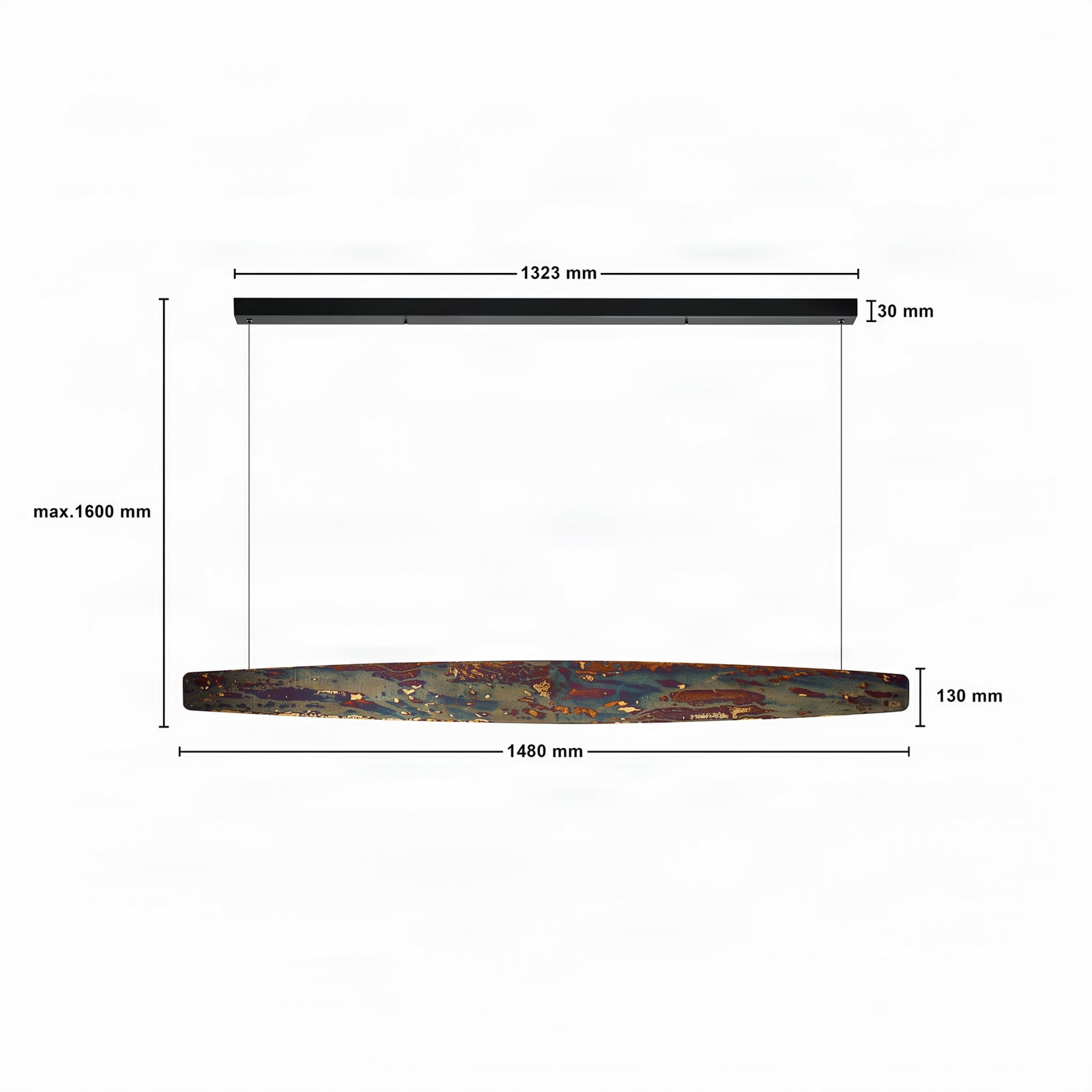 Quitani Persida hanglamp, 148 cm, slagmetaal, goud