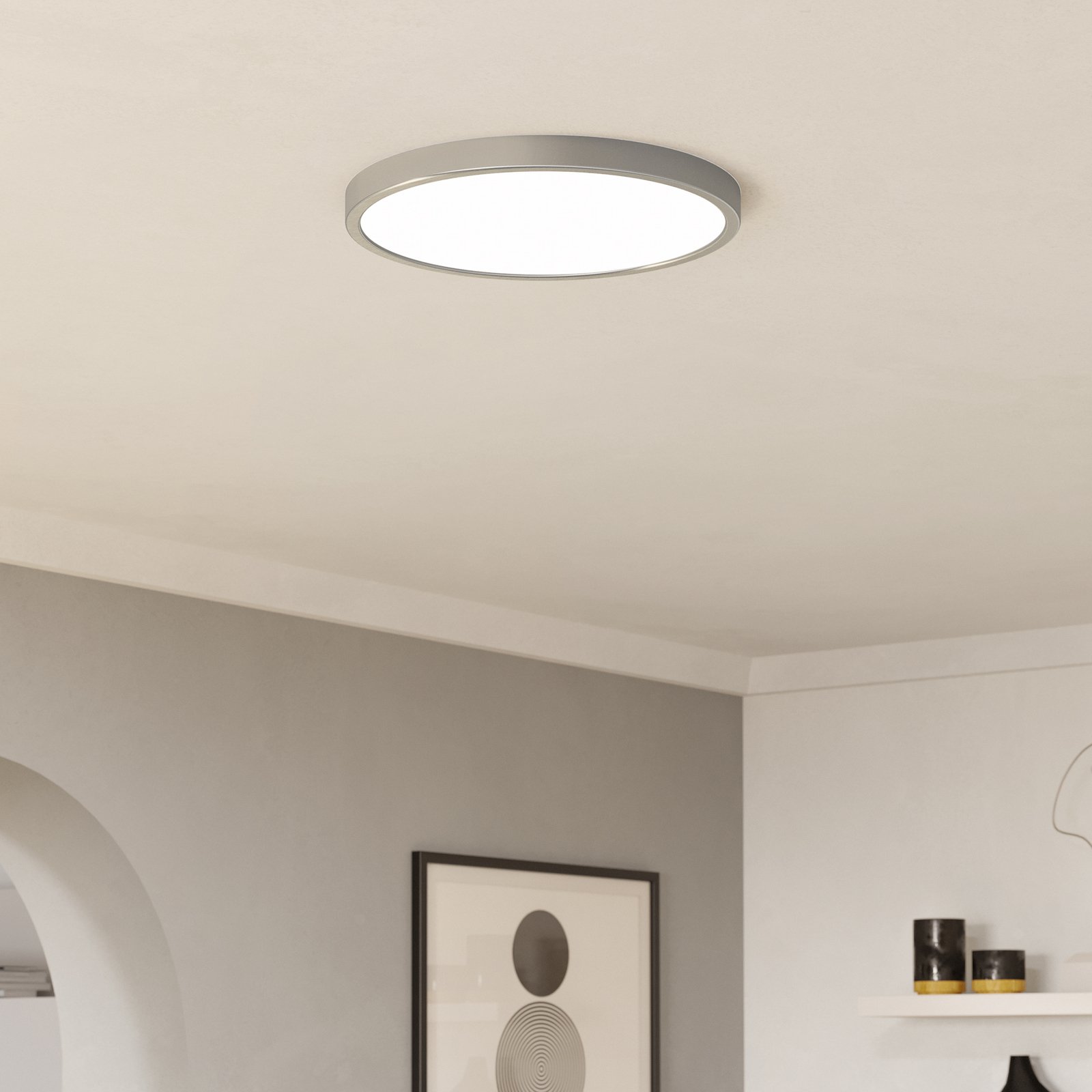 Lysekrone Edale, 6 stoffskjermer cappuccino, rund