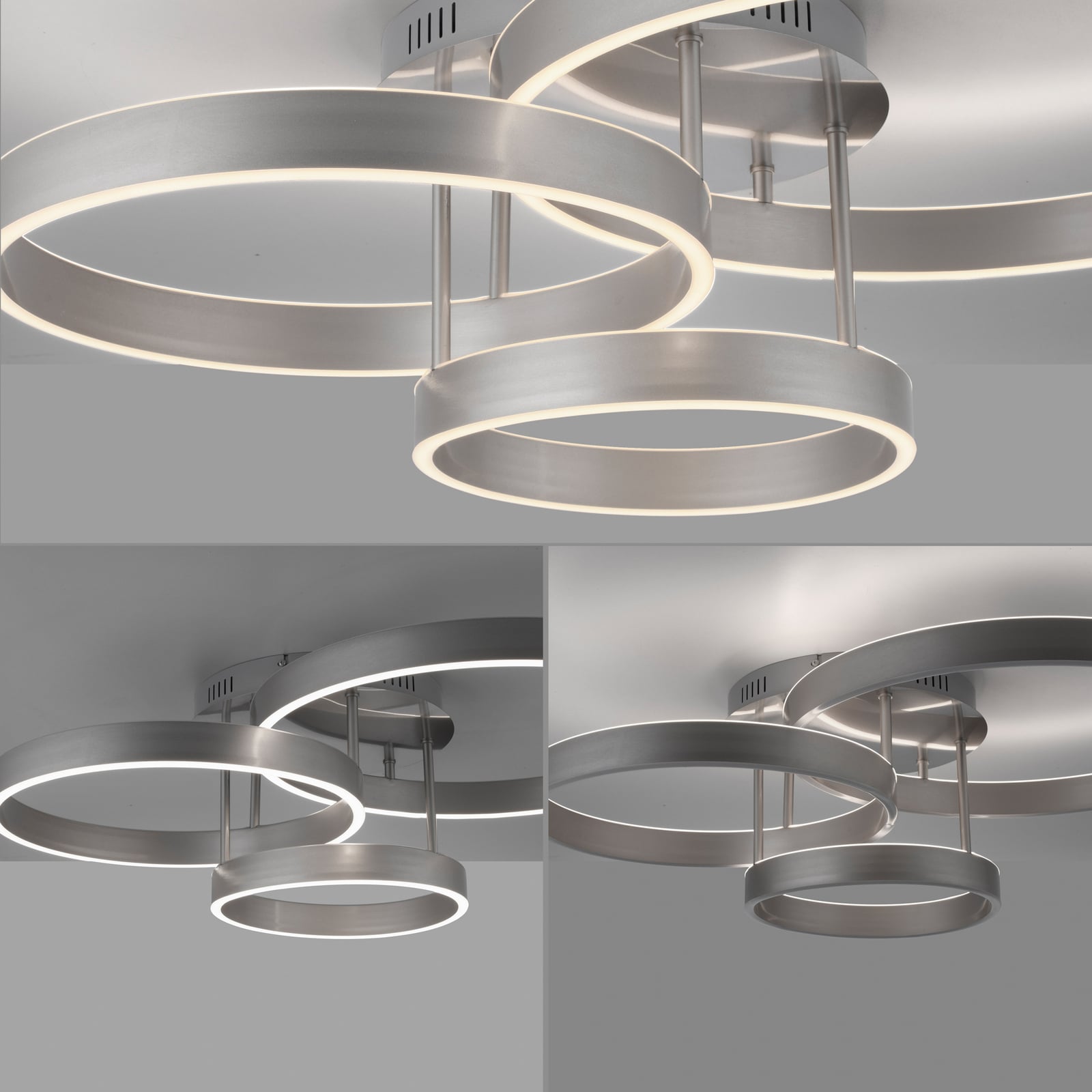 LED-Deckenleuchte Lilluti, silber, Eisen, Aluminium, 3 Ringe LED-Deckenleuchte Lilluti, silber, Eisen, Aluminium, 3 Ringe