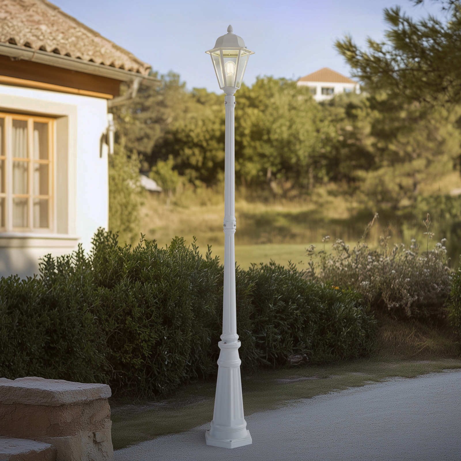 Lindby lumina de exterior Edana 211 cm alb metal E27 IP44 - modern - alb transparent - Aluminiu