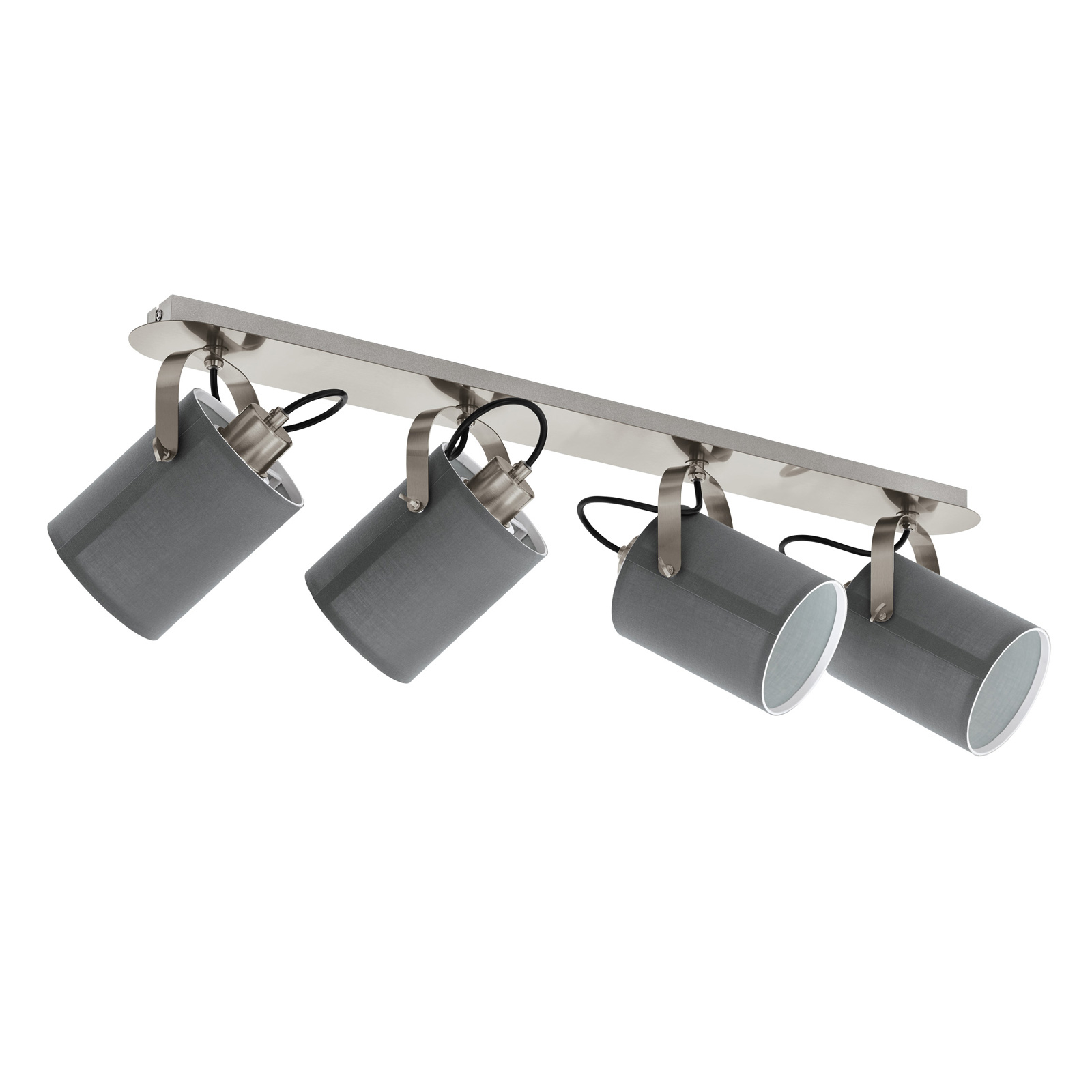 EGLO Villabate ceiling lamp four fabric lampshades grey, for Living / Dining Room, fabric, steel, E27, 10 W, energy efficiency: A++, L: 79.5 cm, W: 9 cm