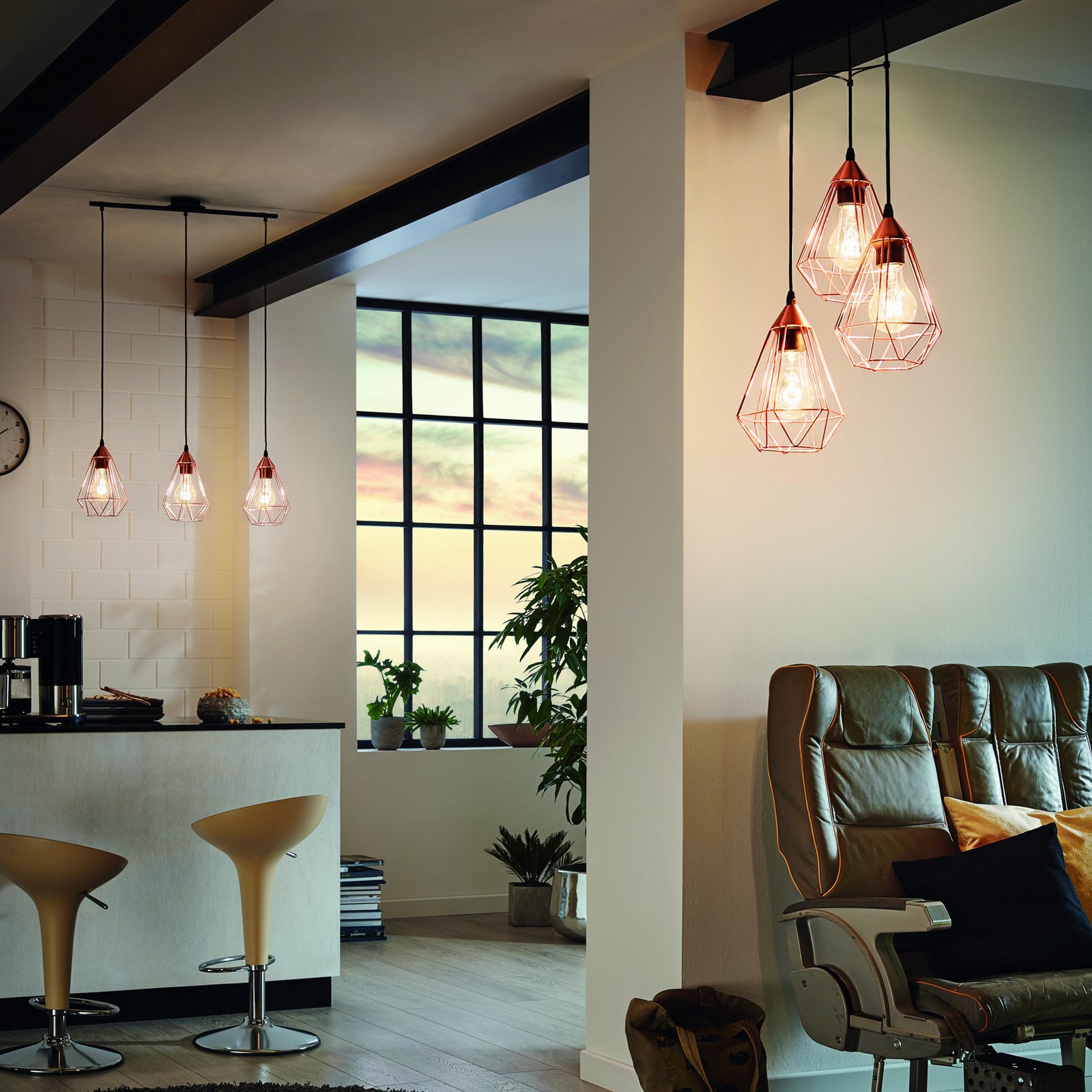 Tarbes kabantis šviestuvas, varinis, 3 žibintų, pailgas Tarbes kabantis šviestuvas, varinis, 3 žibintų, pailgas