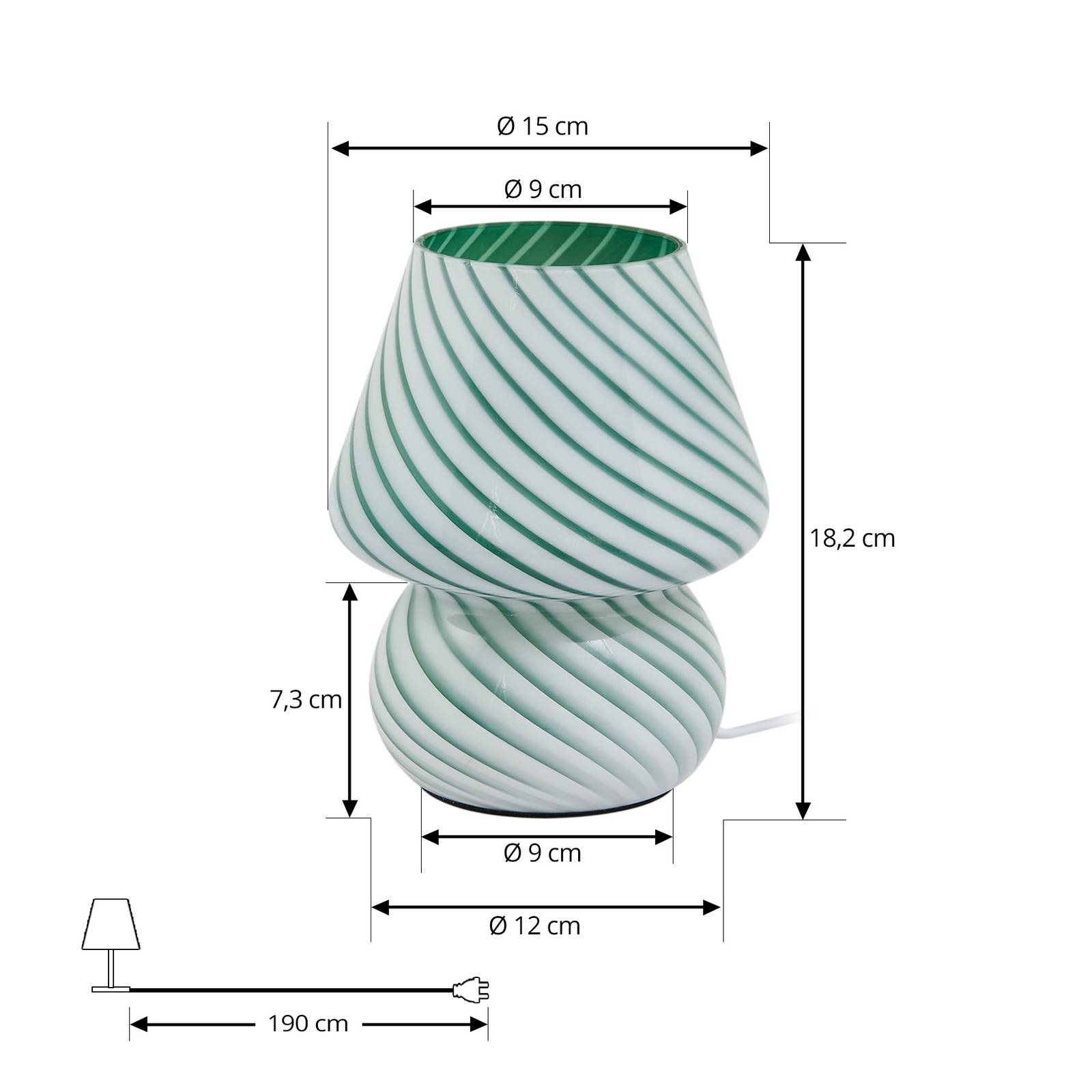 Lampa stołowa Lindby Andriana, zielona/biała, szkło, Ø 15 cm