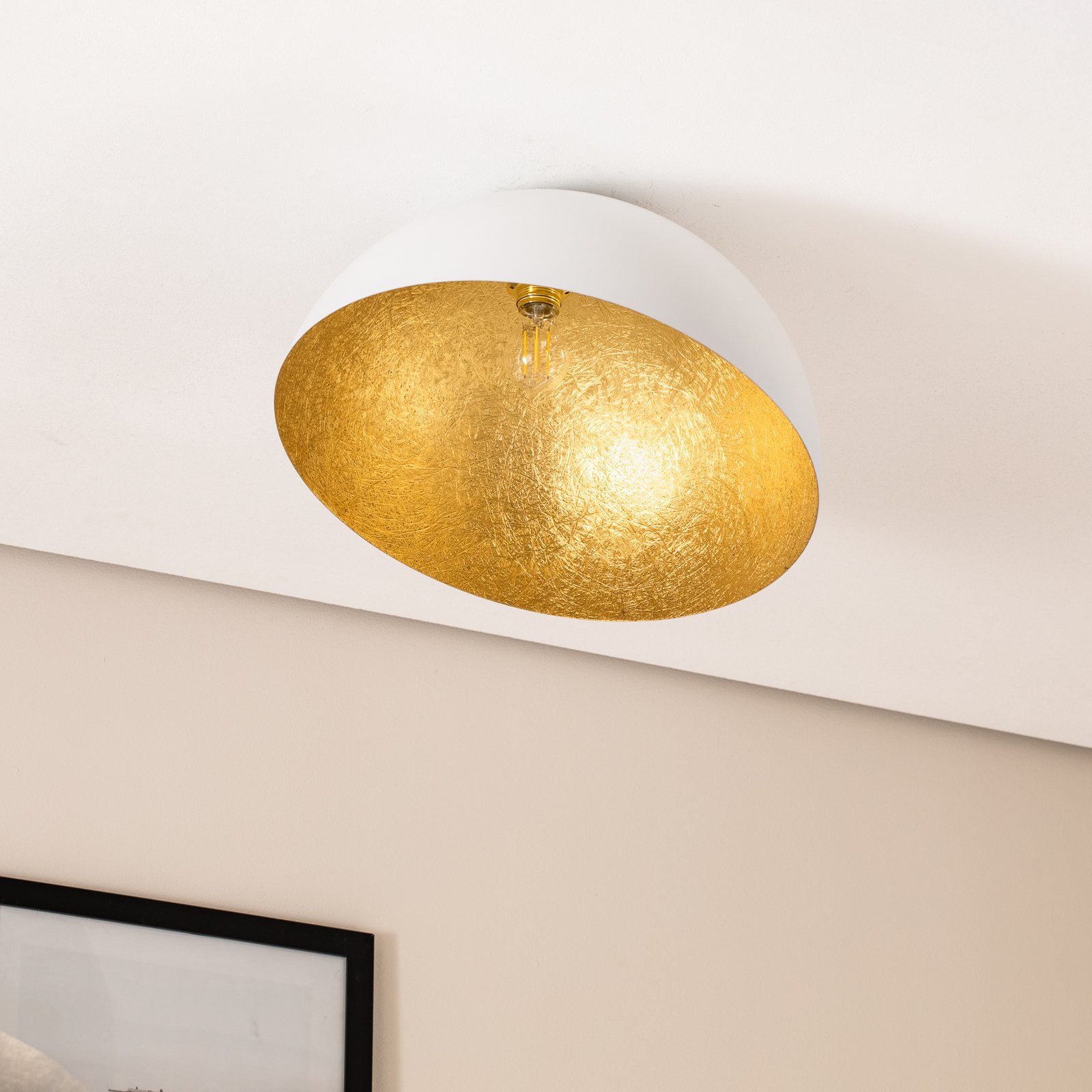 Taklampe Sfera, Ø 50 cm, hvit/gull