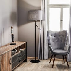 Lampa podłogowa Hotel Plus - szary klosz i lampka do czytania
