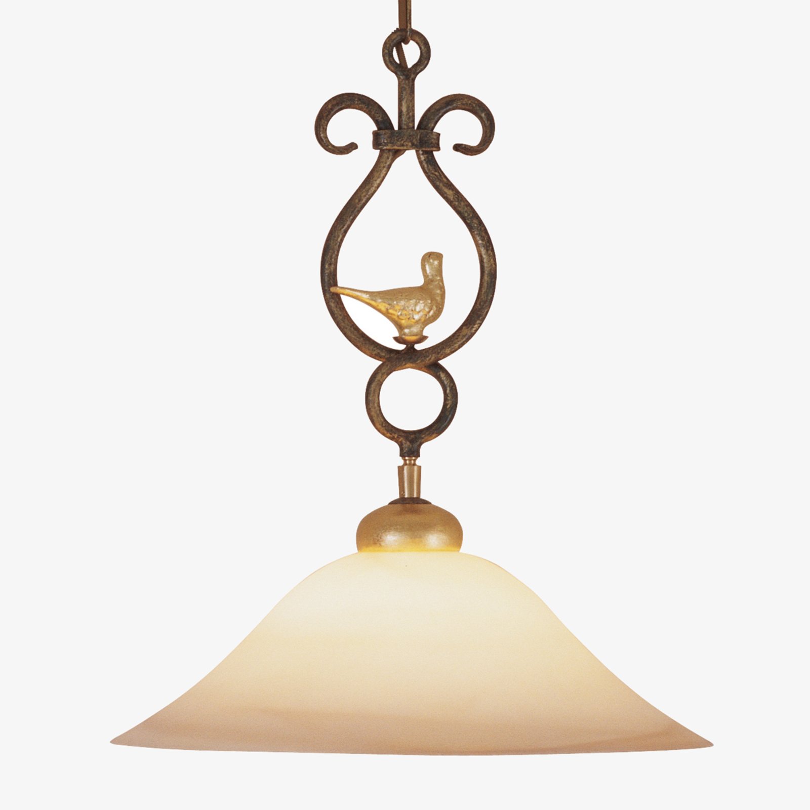 Menzel Enchanting PROVENCE CHALET hanging light, for Living / Dining Room, metal, scavo smoked glass, ceramics, E27, 100 W, energy efficiency: A++, H: 58 cm