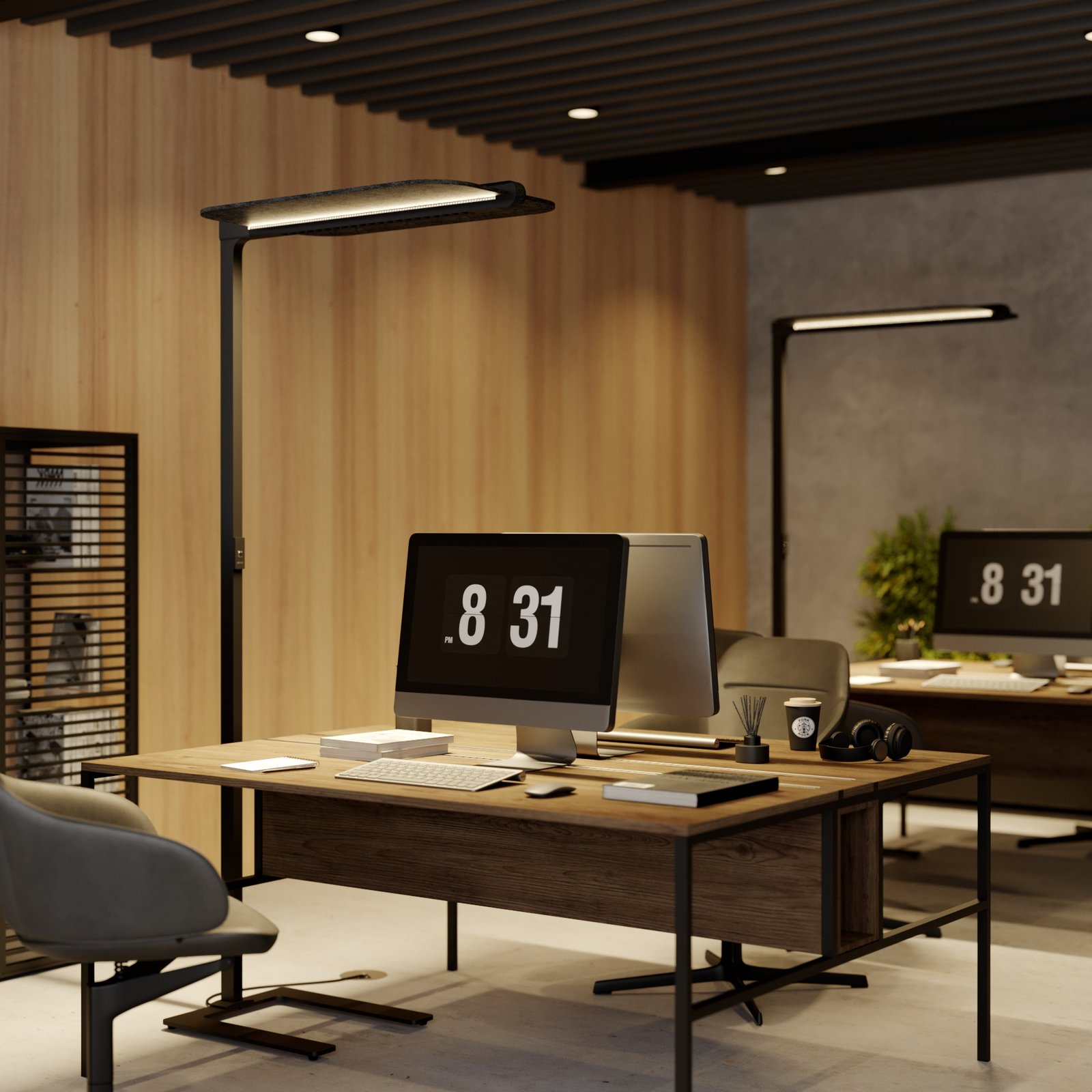 Arcchio Ameir LED office floor lamp, grey felt Lights.co.uk