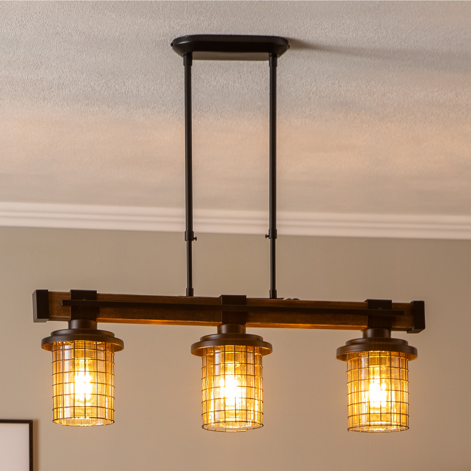 Avonni Lampă suspendată AV-4216-3EY 3 becuri reglabilă pe înălțime - Camera de zi / sufragerie - Casă de țară / Rustic - maro antic - Metal