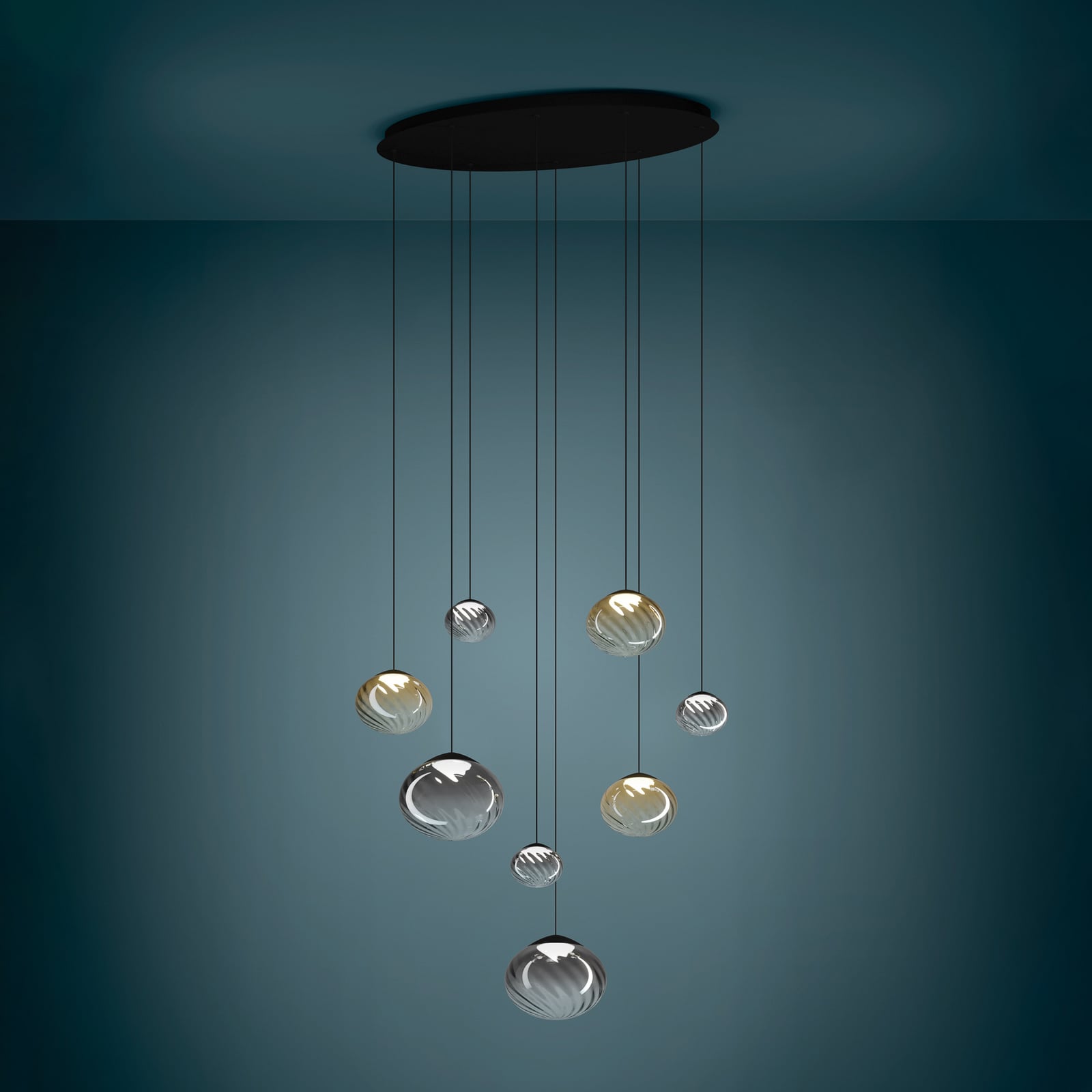 Suspension Stars of Light Pantoja noir/ambre 96 cm, à 8 lampes