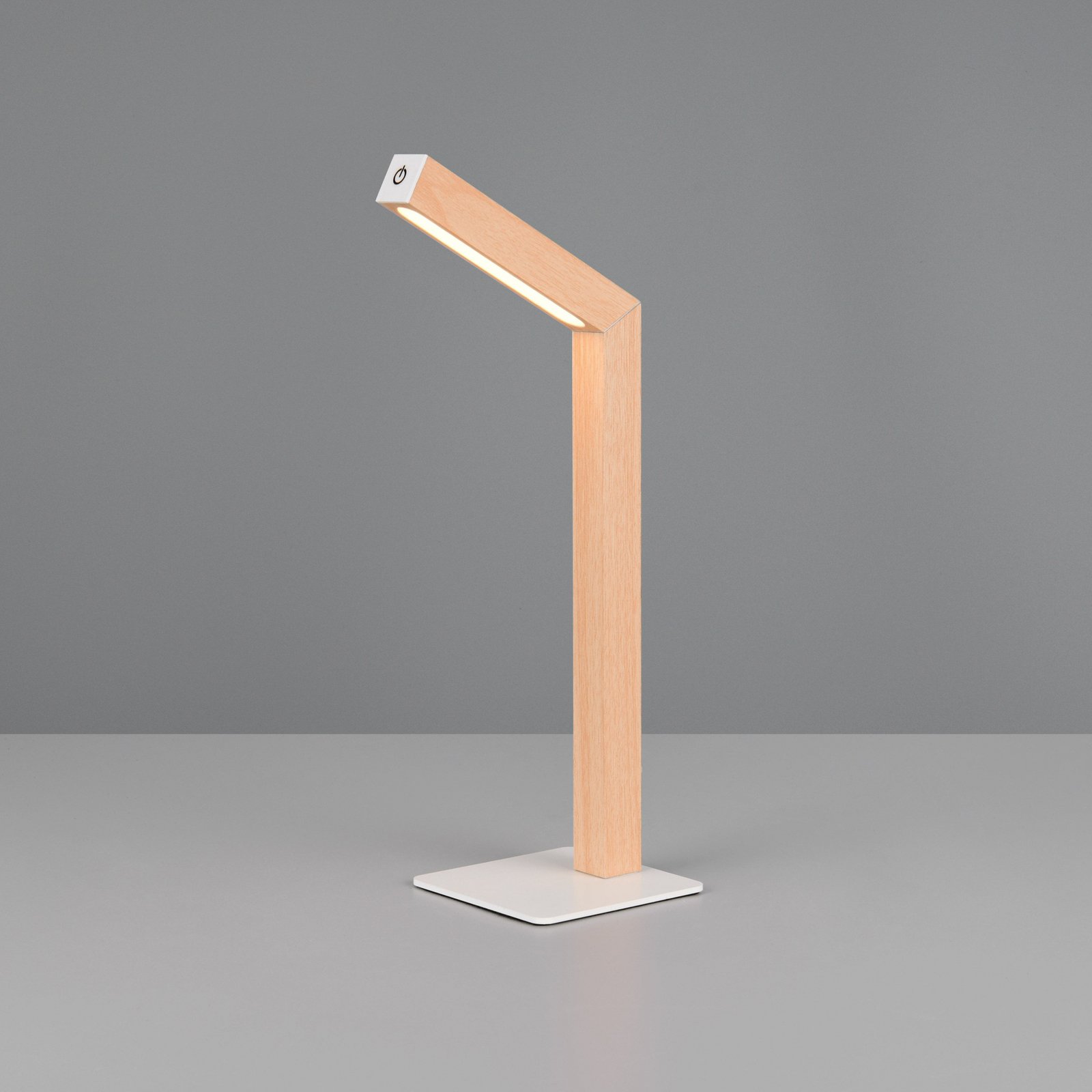 LED rechargeable table lamp Skip, MDF, wood-coloured, height 37.5 cm
