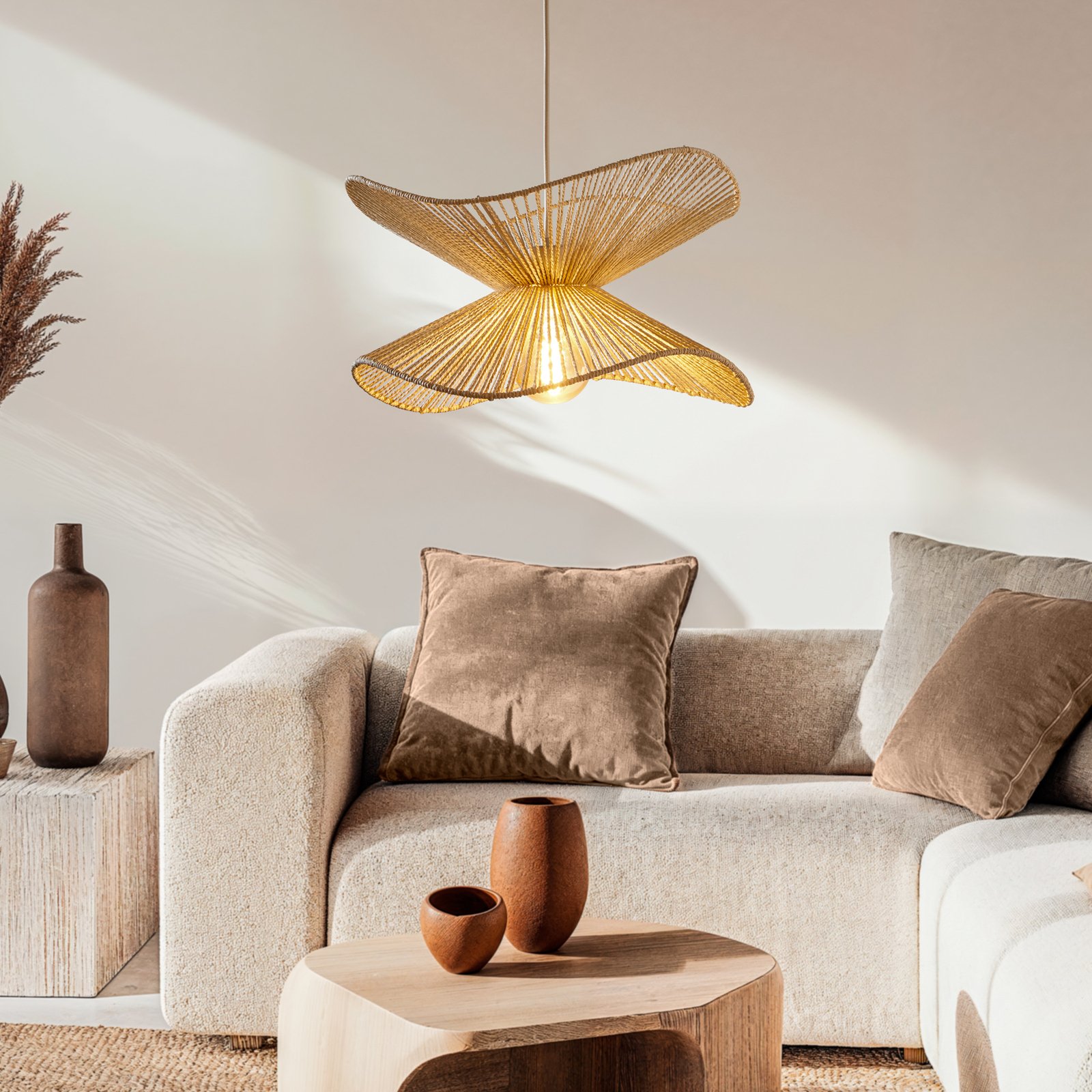 Lindby pendant light Valdorin, beige, paper, Ø 40 cm, E27