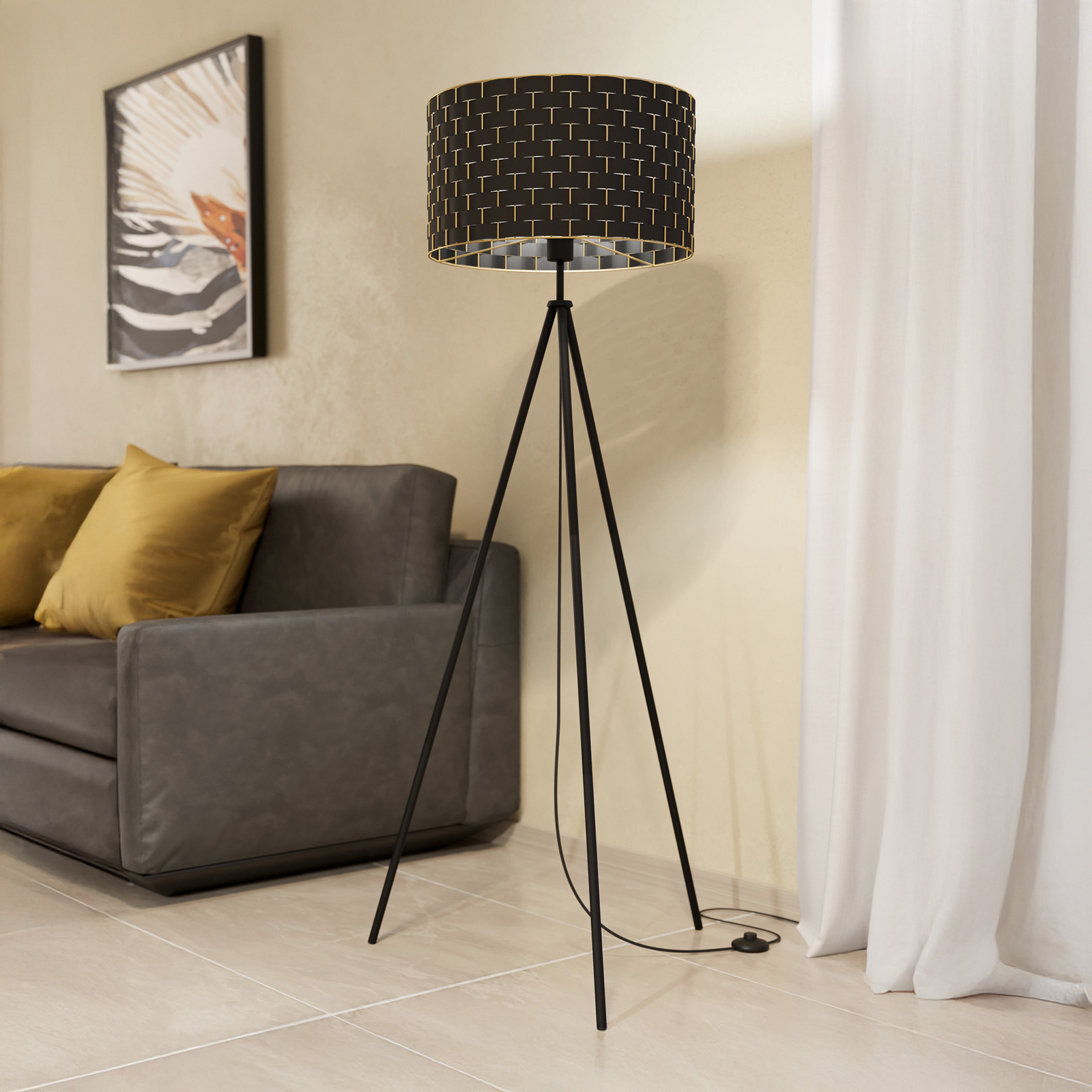 Lampa podłogowa Marasales z tkaniny, statyw