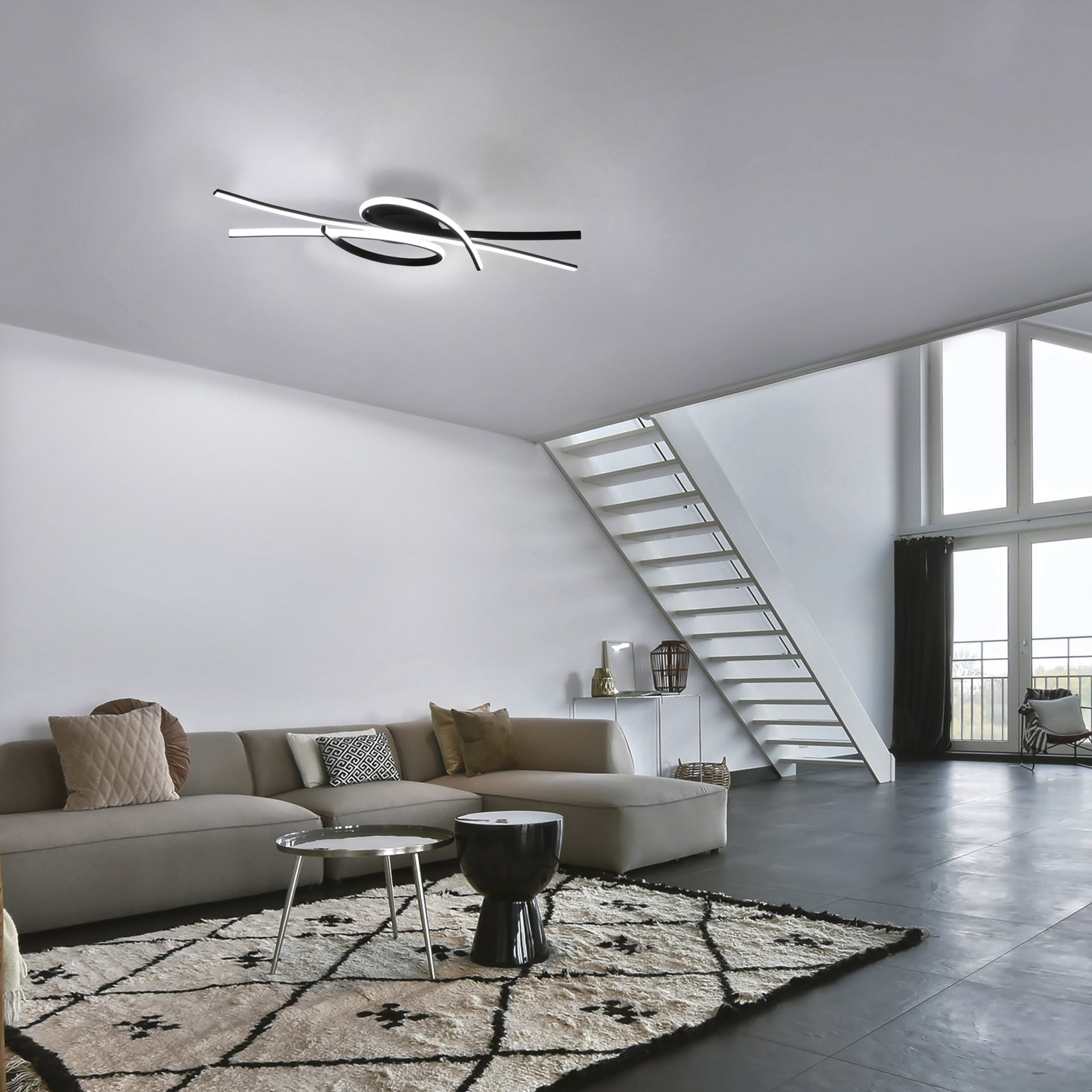 Plafonieră LED Biba, negru, lungime 100 cm, metal, CCT