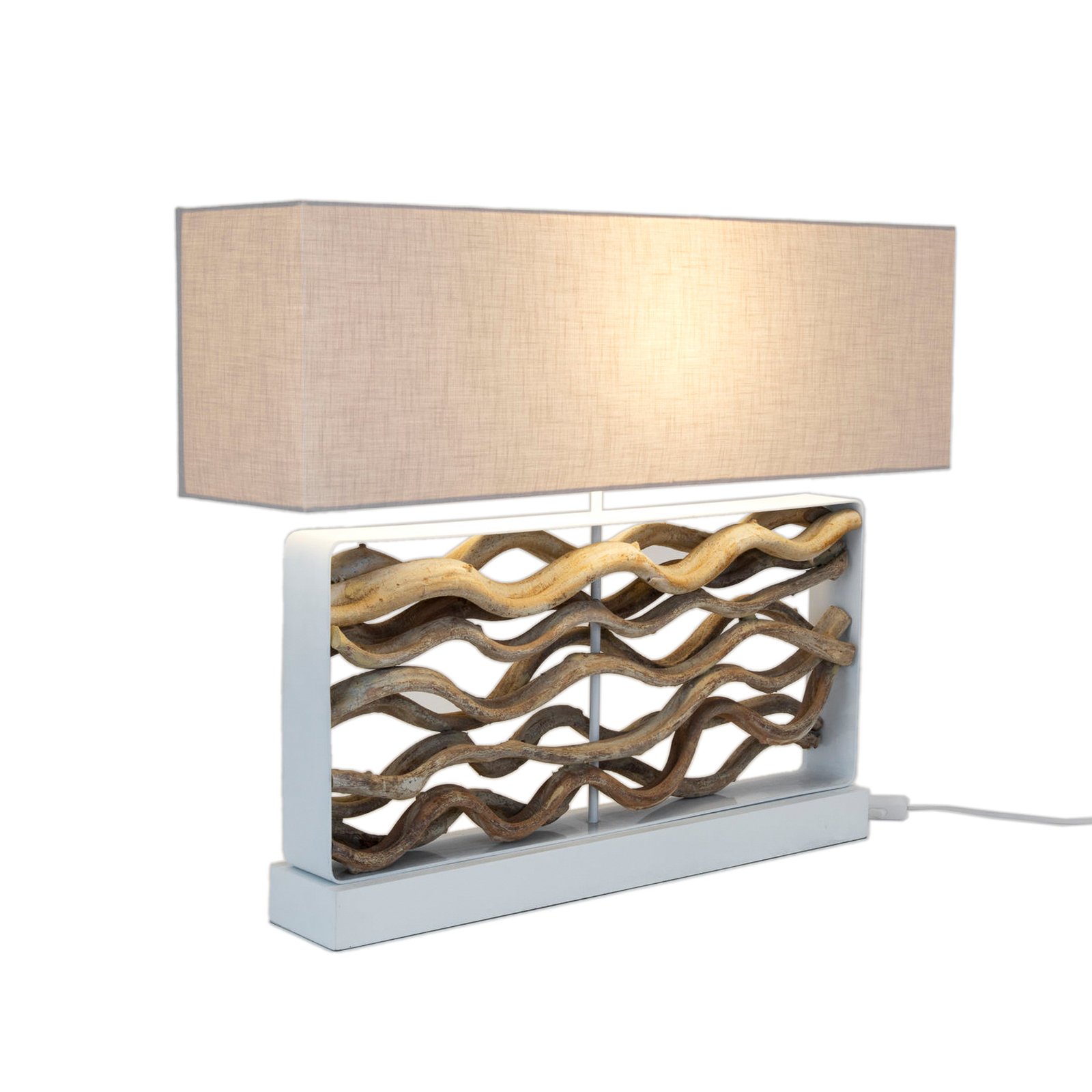 Lámpara de mesa Tremiti, color madera/beige, altura 67 cm, madera