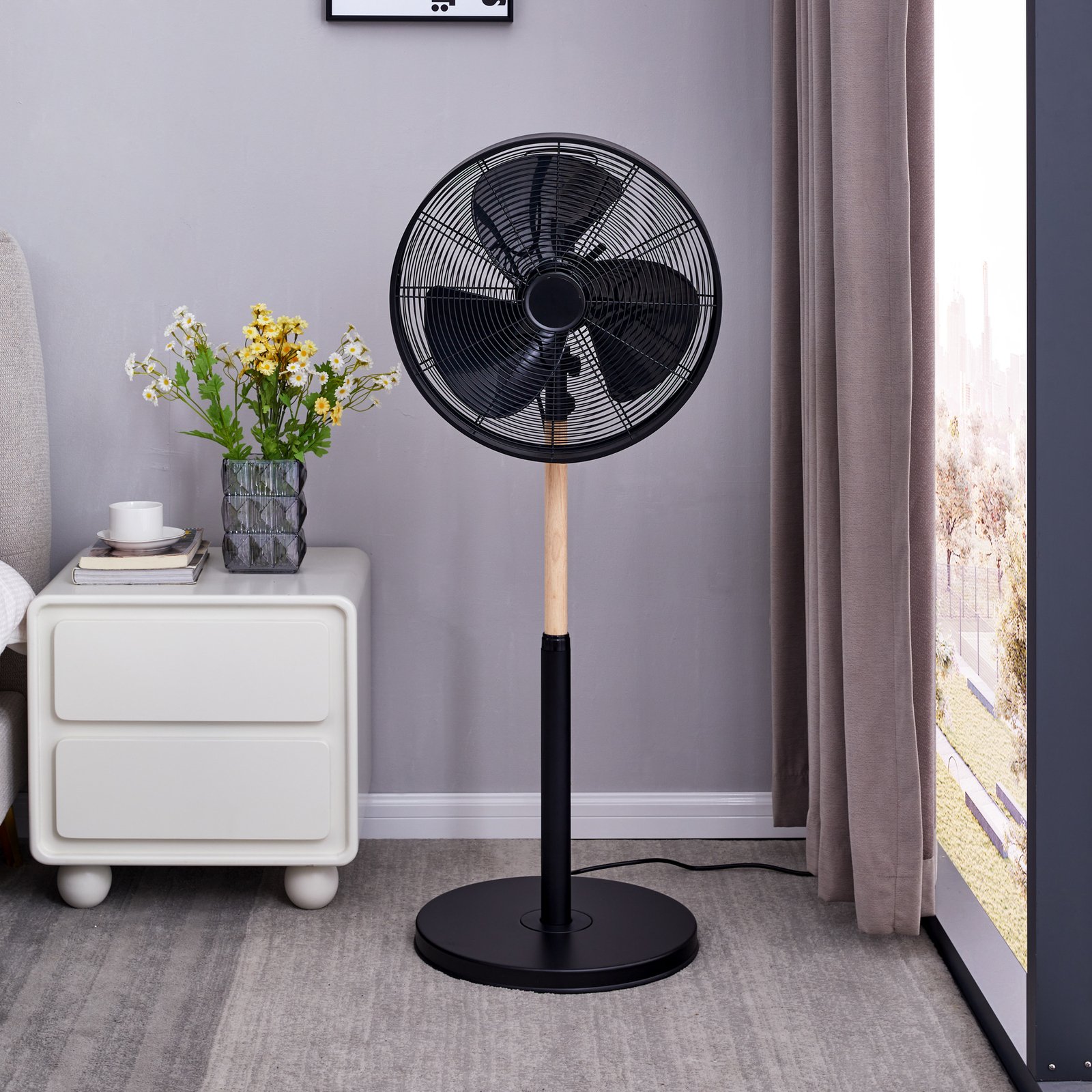 Starluna Gergo pedestal fan, rubber wood, black