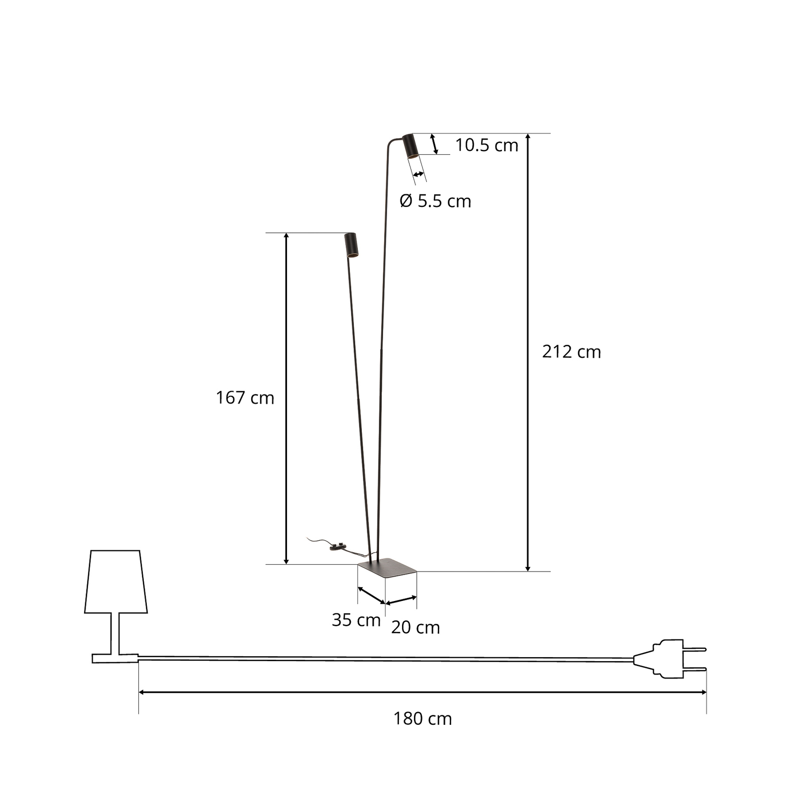 Vloerlamp Mono II, 2-lamps, zwart/goud