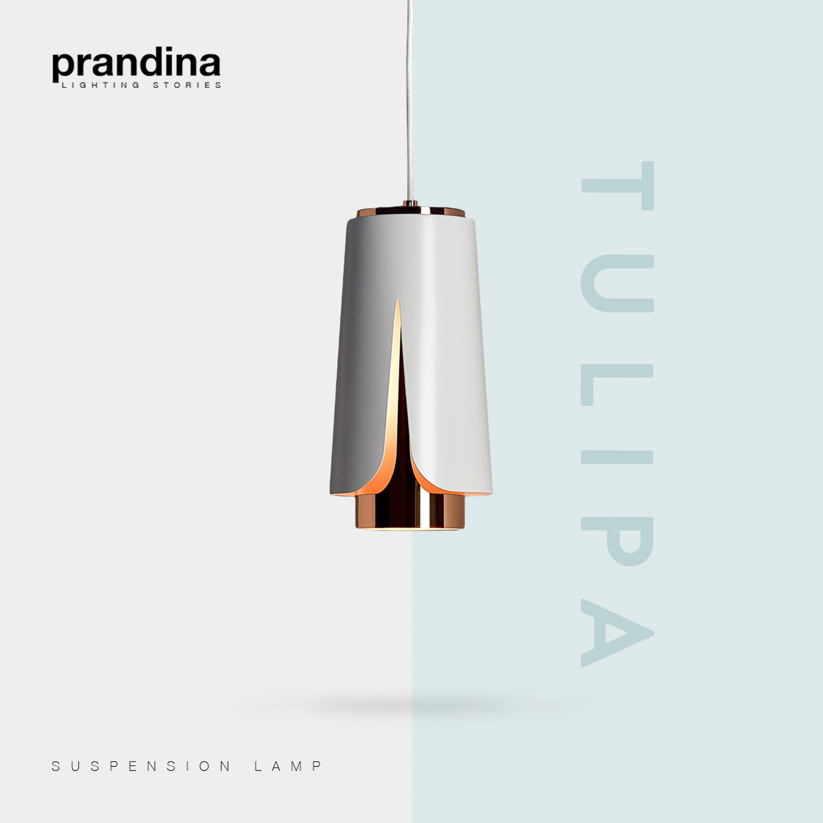 Prandina Tulipa S3 hængelampe, mat hvid/kobber