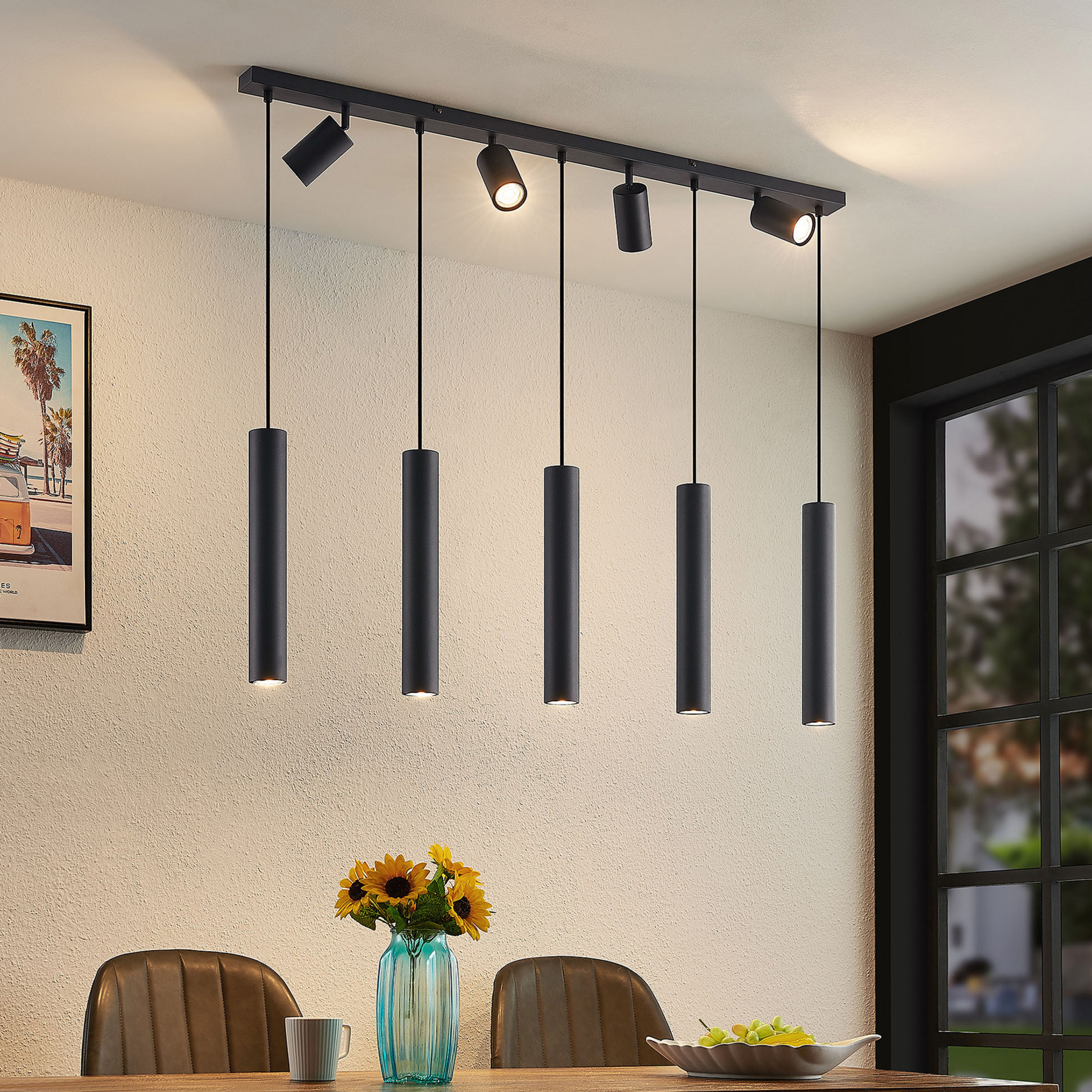 Lindby pendant light Sanad, 116 cm, 9-bulb, black, GU10