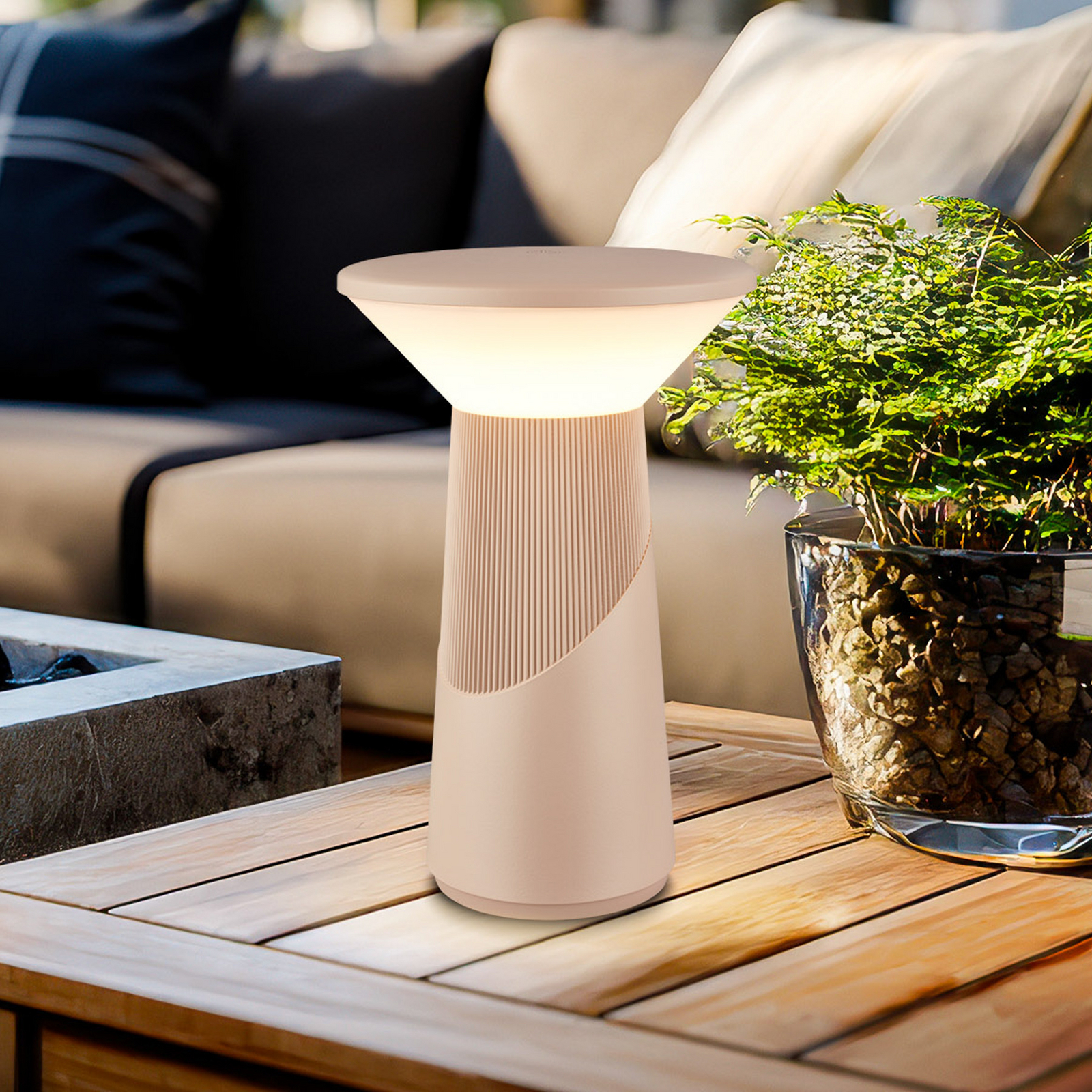 Lampa stołowa LED z akumulatorem Pilia, beżowa, wysokość 24 cm, IP44