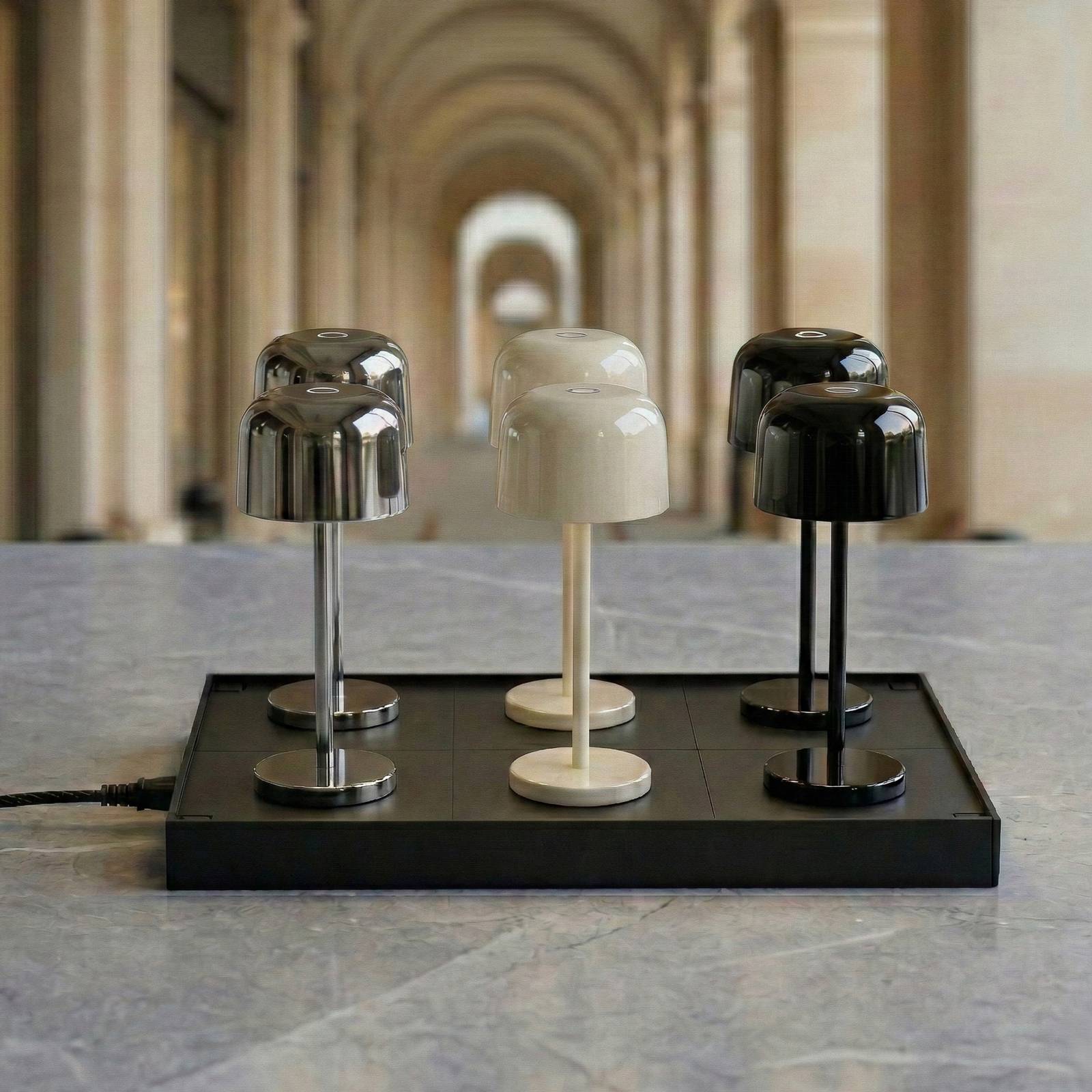 Lucande LED rechargeable table lamp Quill chrome/beige/black 6-piece charging station