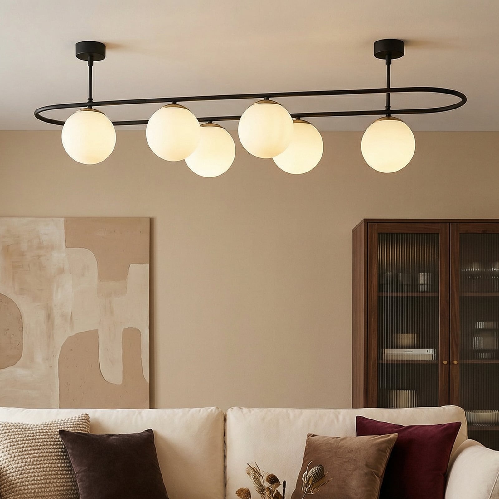 Lampa sufitowa Abaküs 4911, czarna, szkło opalowe, 6-punktowa