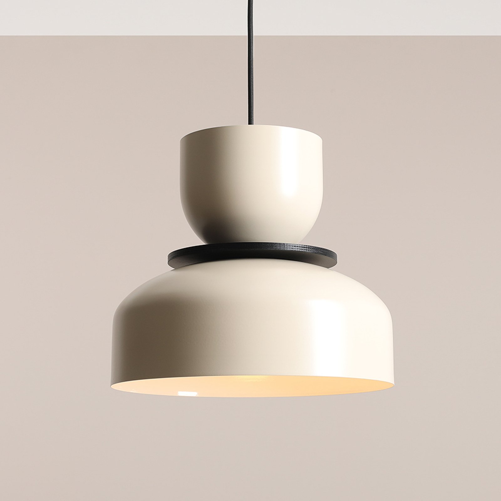 Uto pendant light, cream, black suspension system