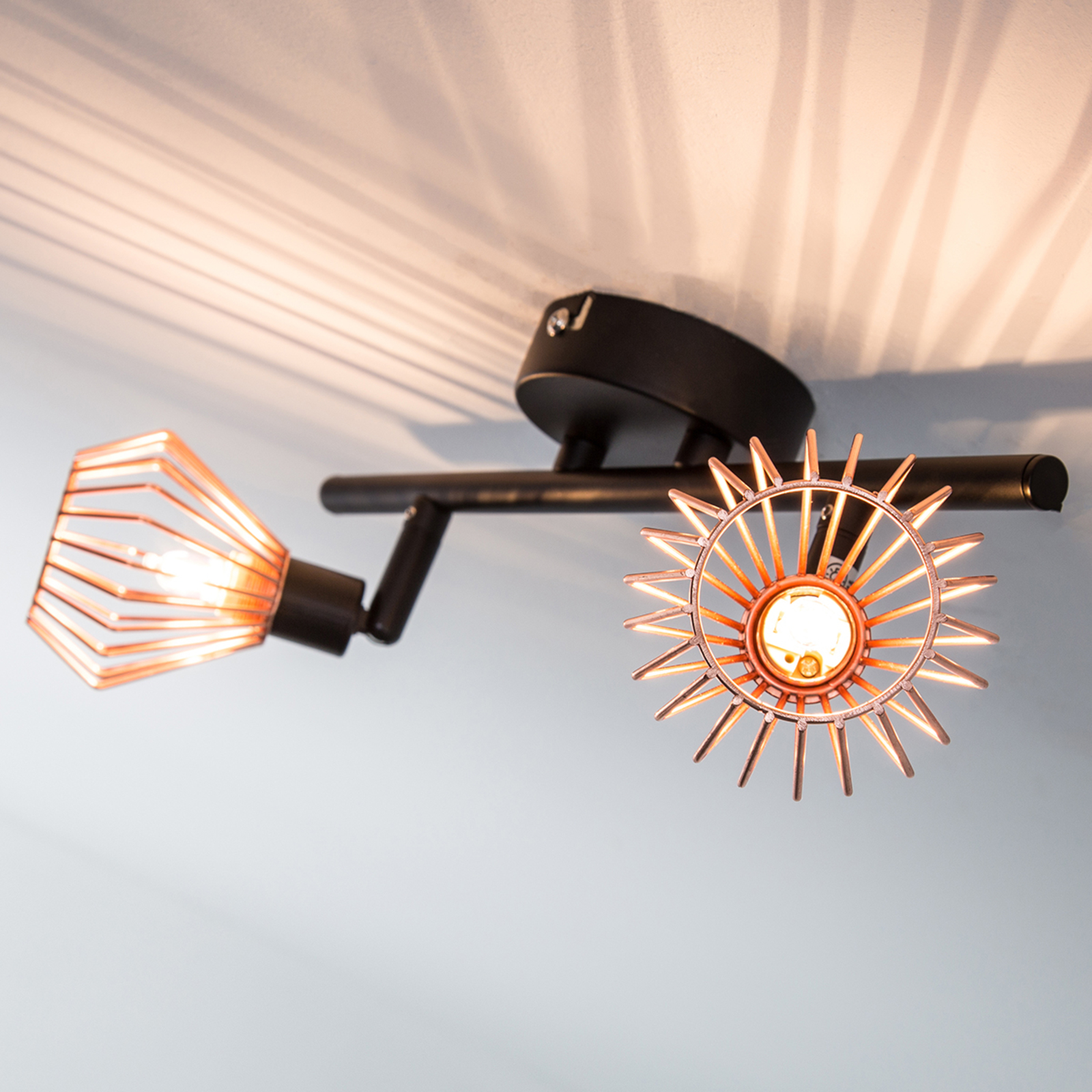 Copper-black ceiling light Dalma - 2-bulb