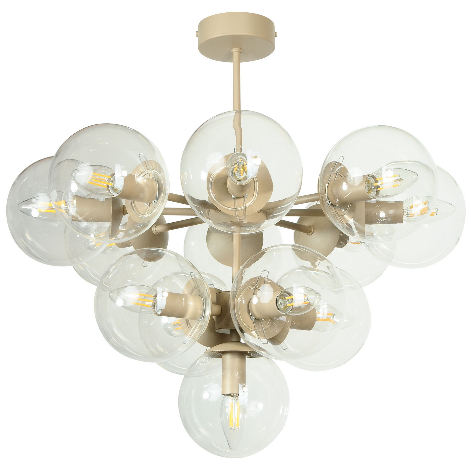 Zumba ceiling light, grey-beige/clear, 13-bulb, glass