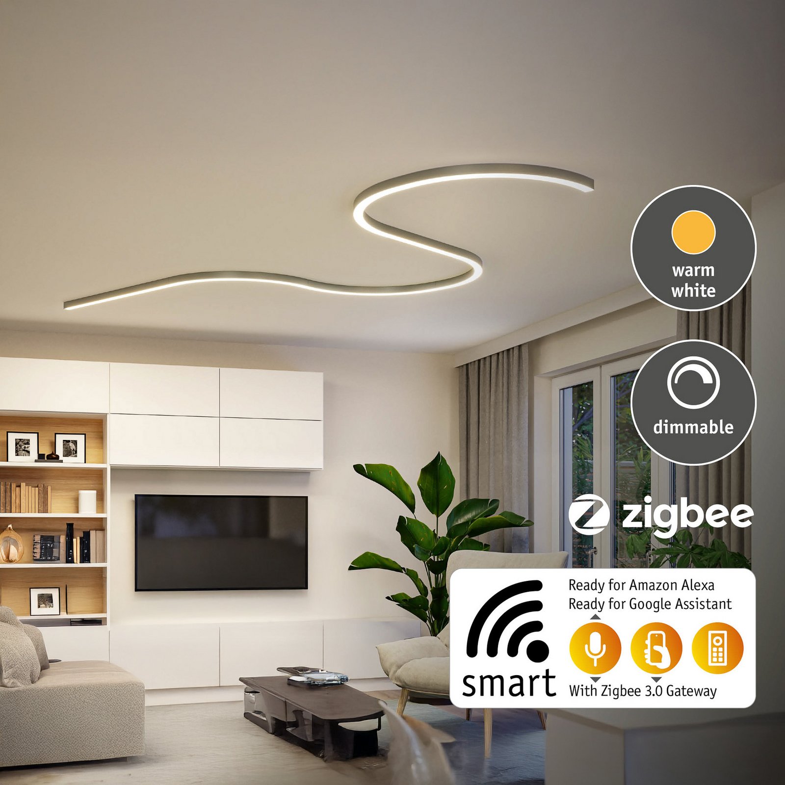 Paulmann lichtlijst Linion, chroom, 1 m, Master ZigBee-transformator