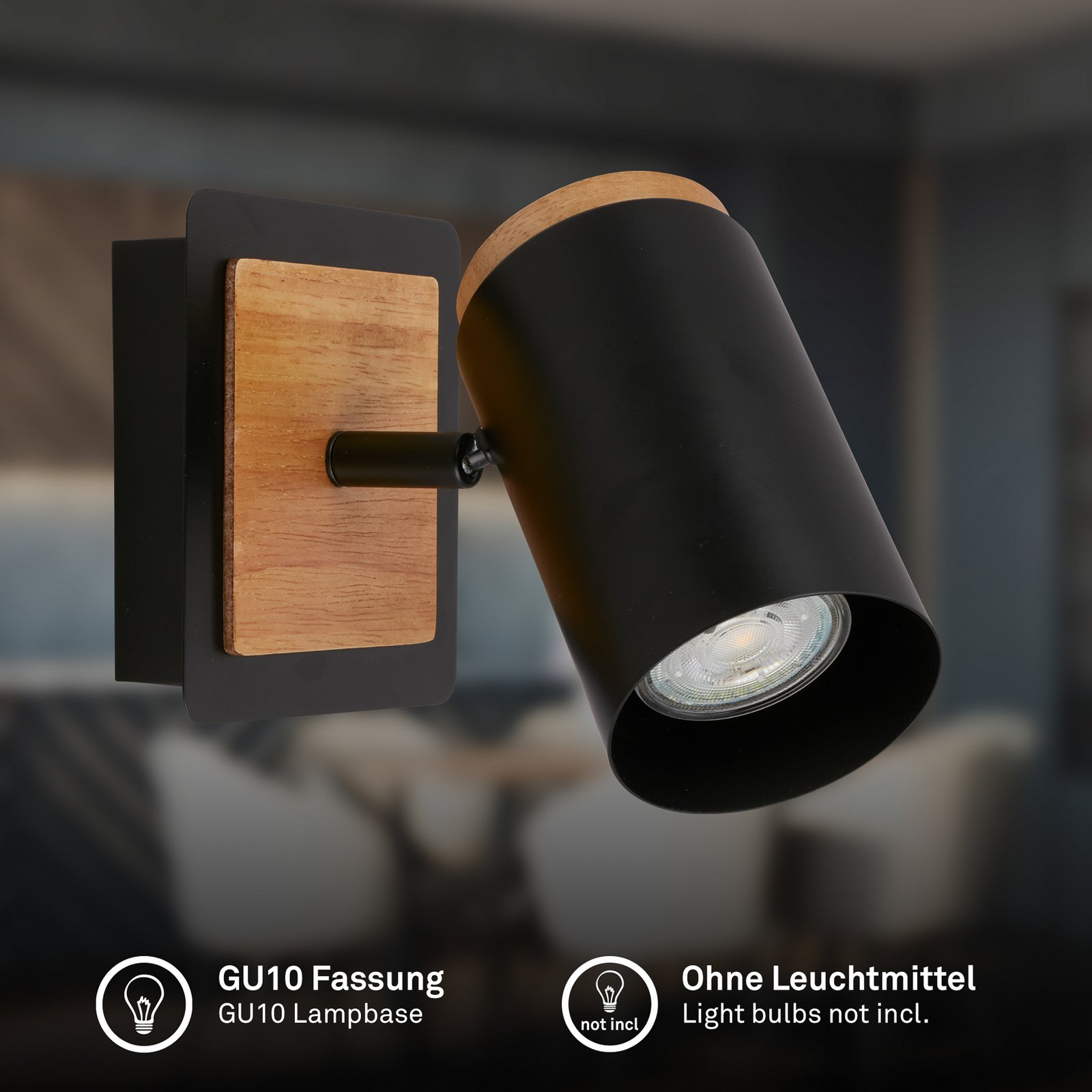 Wandspot Duta, uitsteeklengte 16 cm, zwart/houtkleur, hout