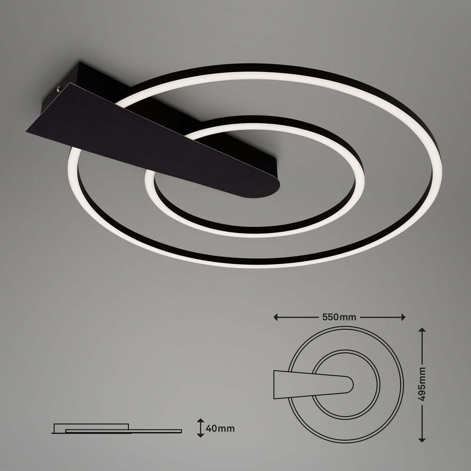 LED-Deckenlampe Nico Duo, 3.000K, rund, schwarz