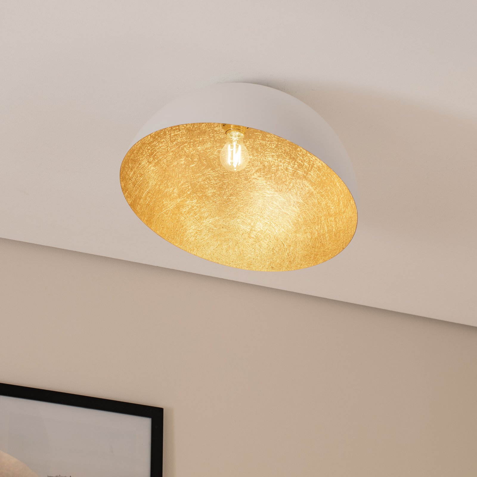 Taklampe Sfera, Ø 50 cm, hvit/gull