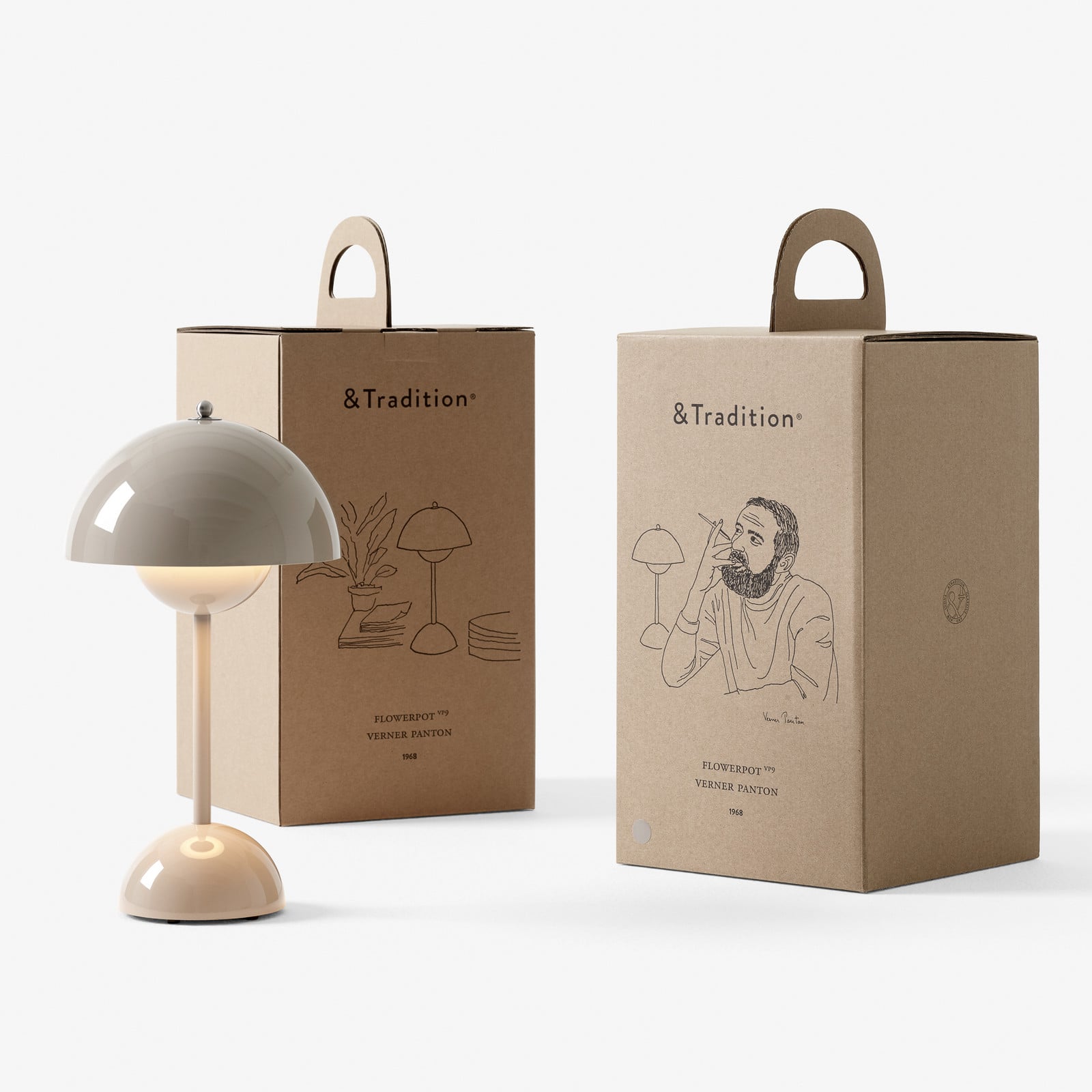 Flowerpot VP9 LED-batteridrevet bordlampe, grå-beige &Tradition - Stue - Design - Plastik - Med skærm