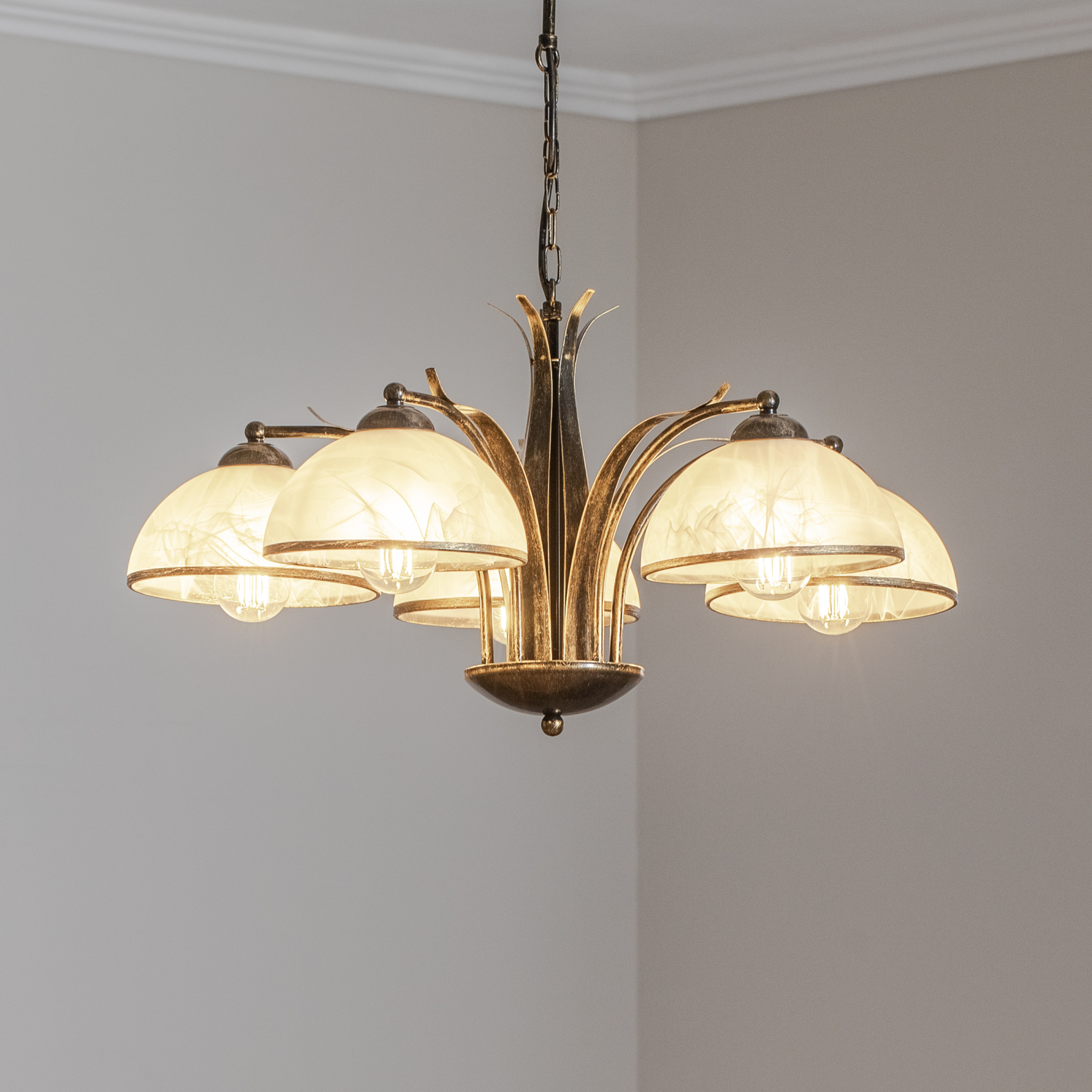 Lampadario Corfù, a 5 luci, Ø 68 cm, color oro antico