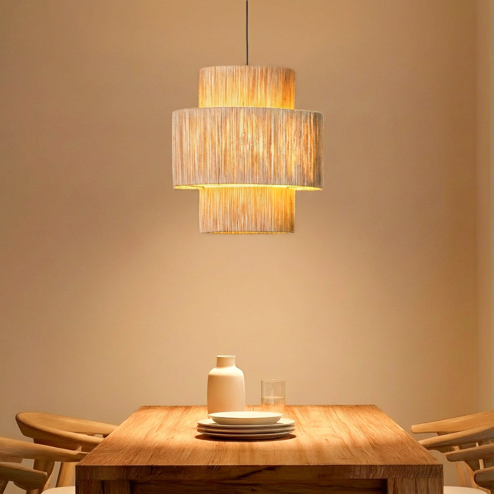 Hengelampe Sahra, brun, tau, Ø 39 cm, dobbel lampeskjerm