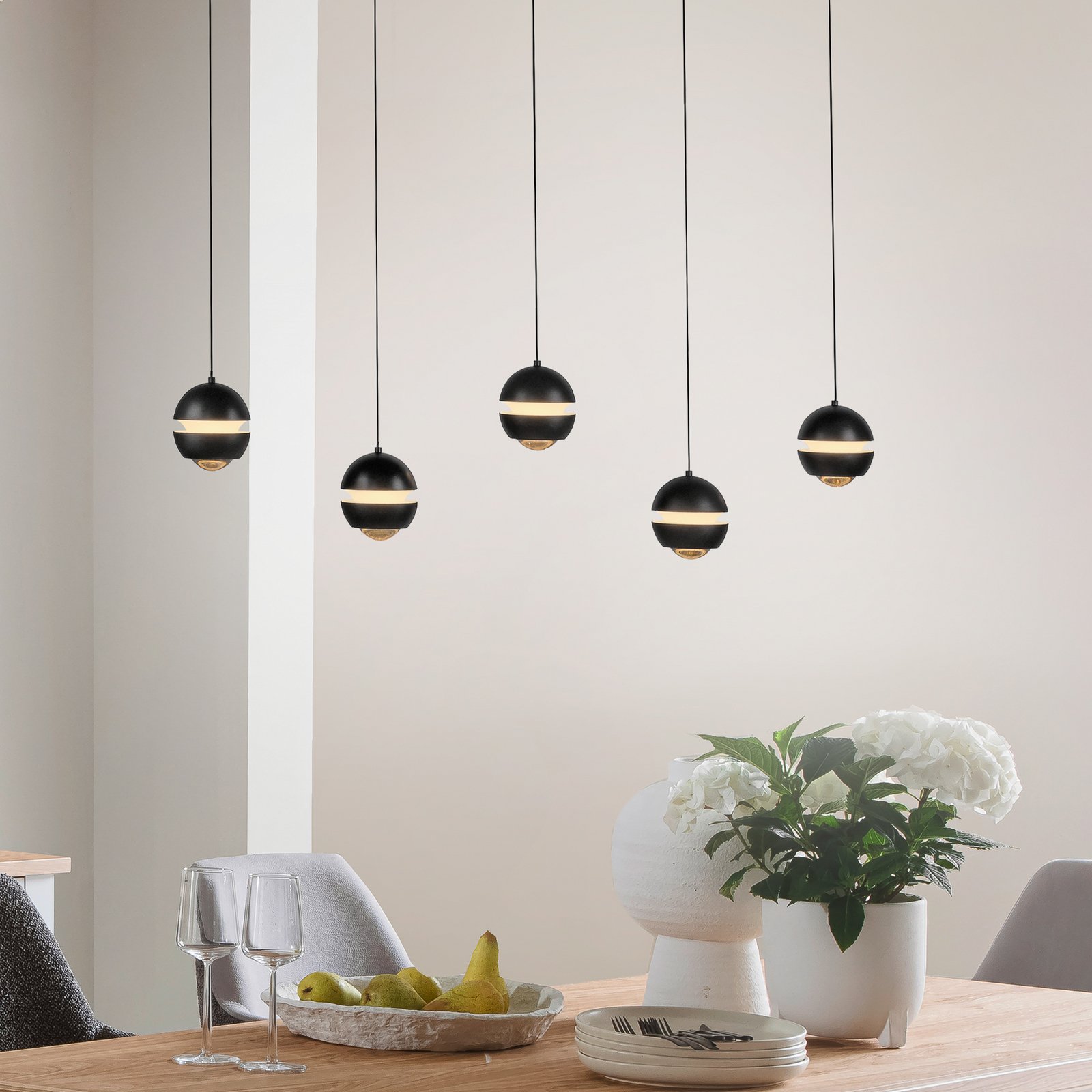 Schöner Wohnen LED hanglamp Lini zwart 5-lamps lang 3.000K