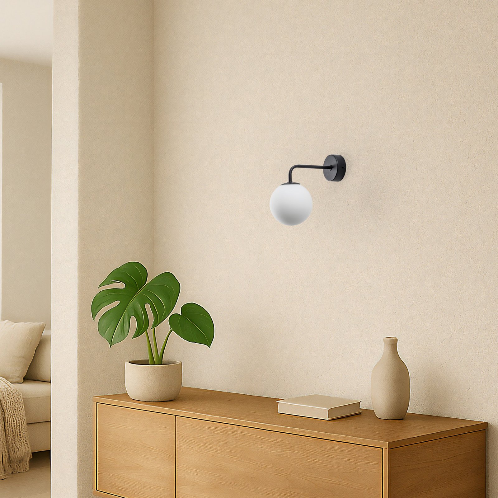 Wall lamp Astral, black, projection 22 cm, steel/glass