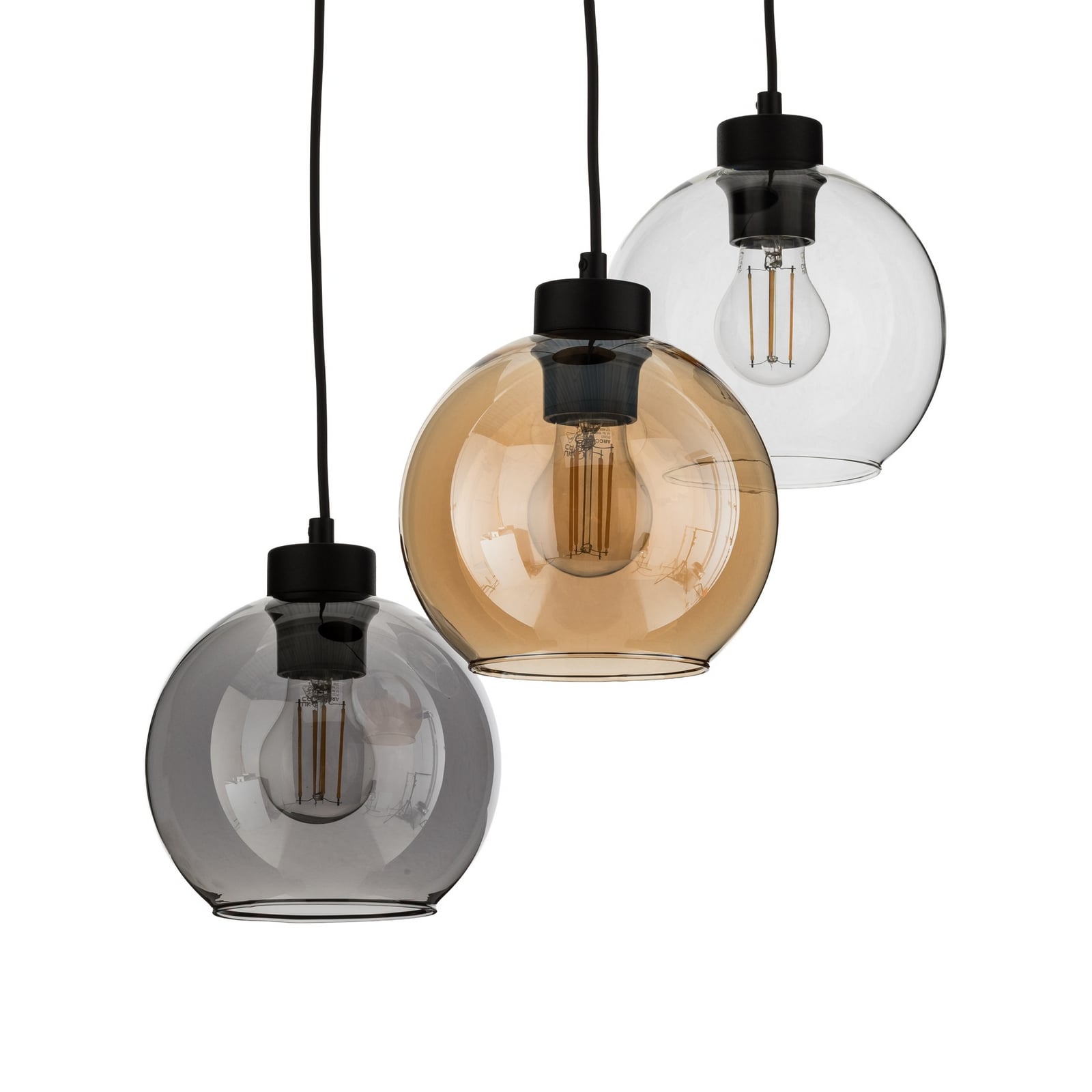 Hänglampa Cubus, Ø 50 cm, 3 lampor, klar/honungsbrun, glas Hänglampa Cubus, Ø 50 cm, 3 lampor, klar/honungsbrun, glas