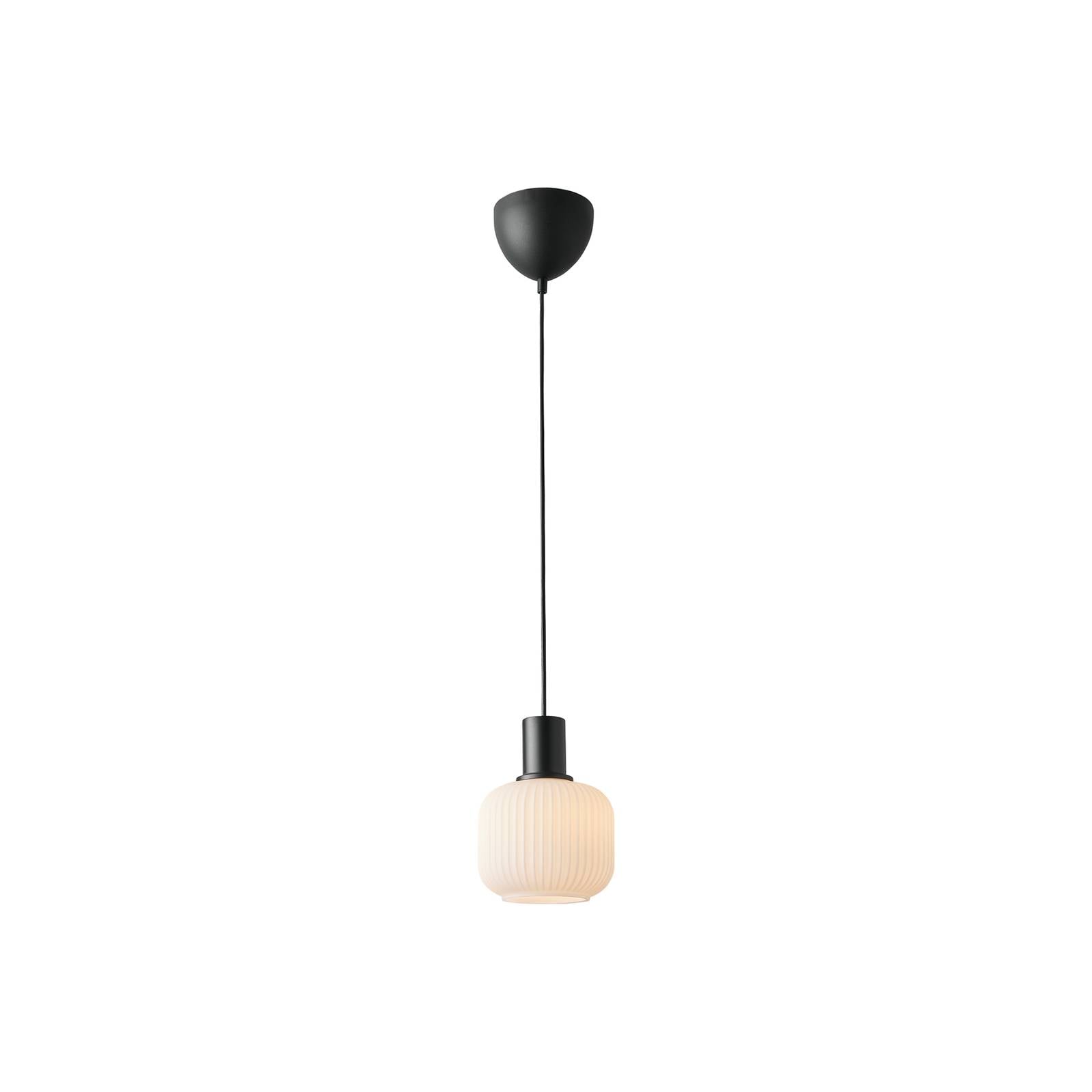 Hängeleuchte Milford Mini, schwarz, Glas gerippt