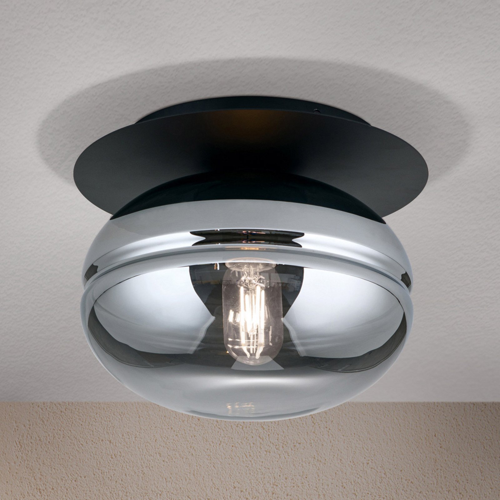 ORION Plafonieră Richard metal negru sticlă fum - Camera de zi / sufragerie - modern - negru gri fumuriu